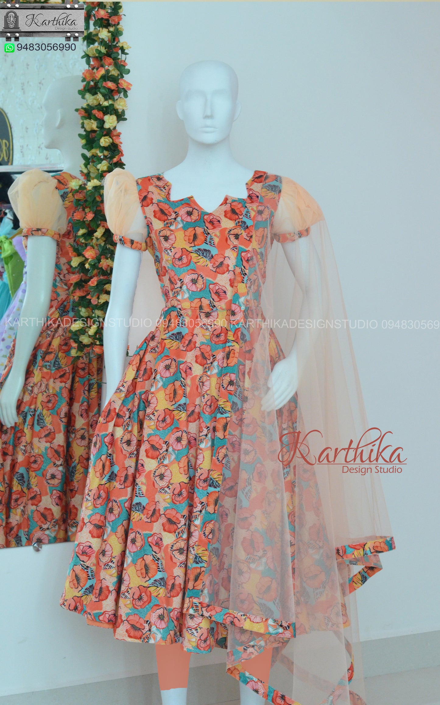 Floral velvet chudidhar