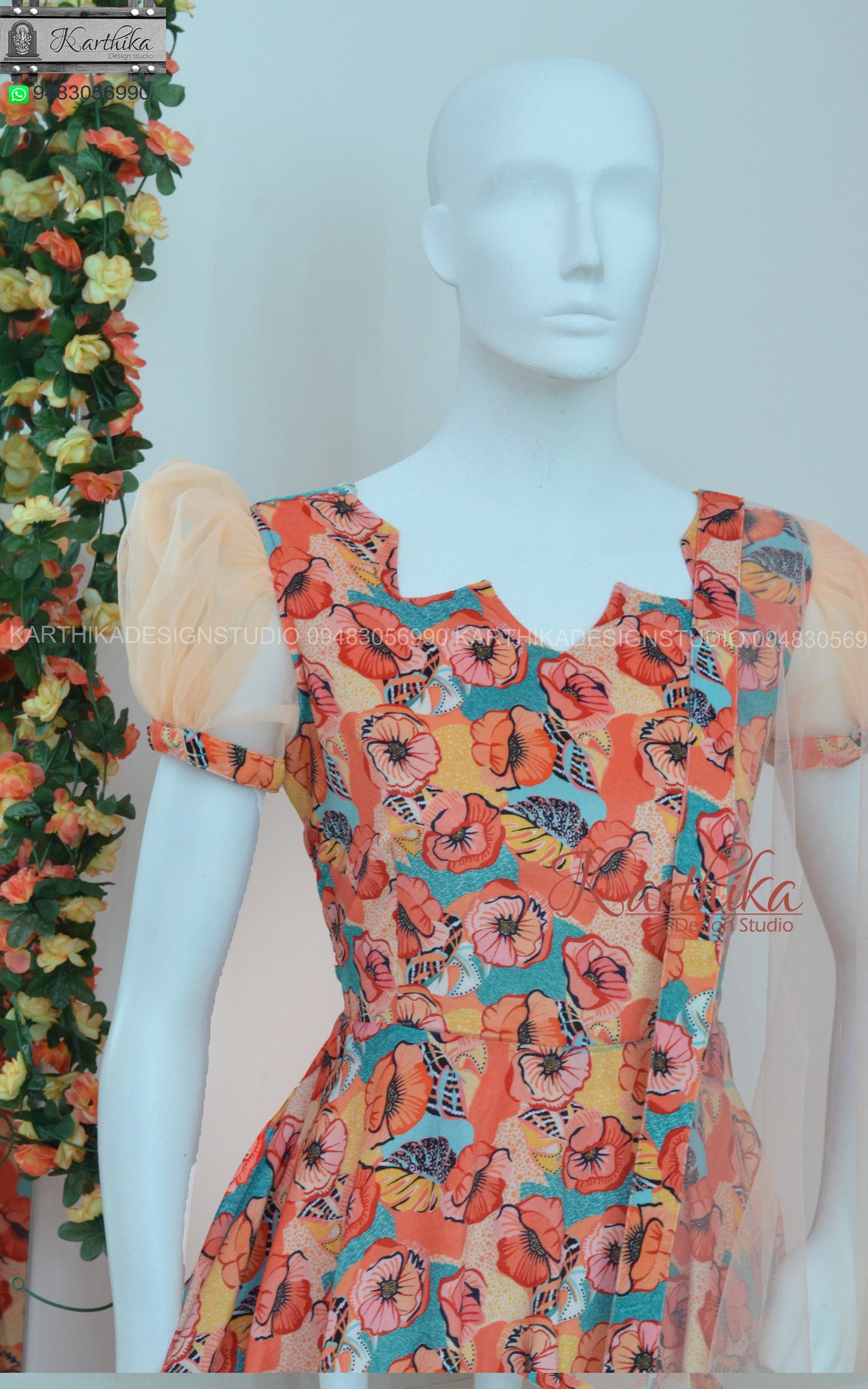 Floral velvet chudidhar