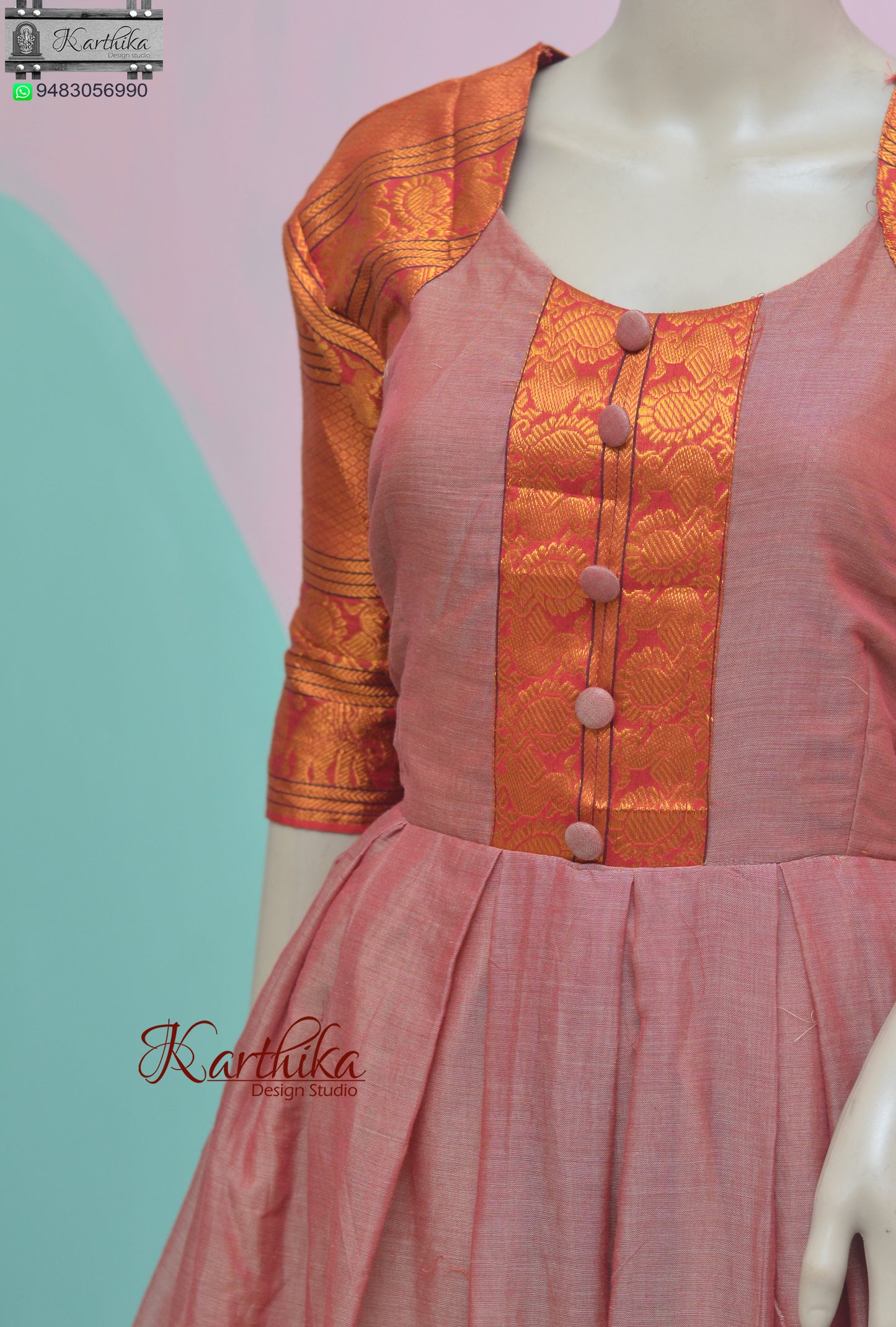Narayanpet cotton long gown in peach colour