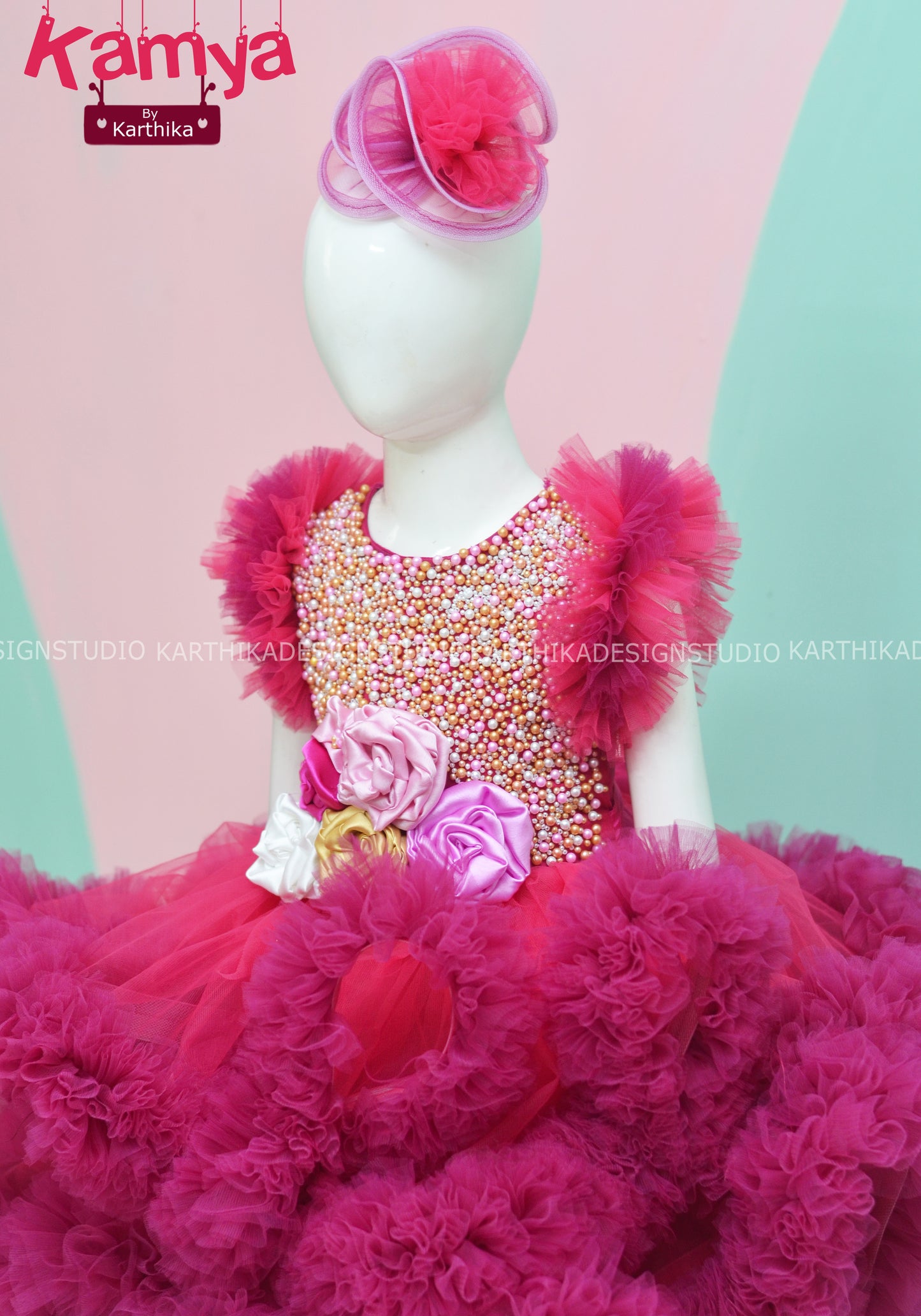 Pearl studded net frock