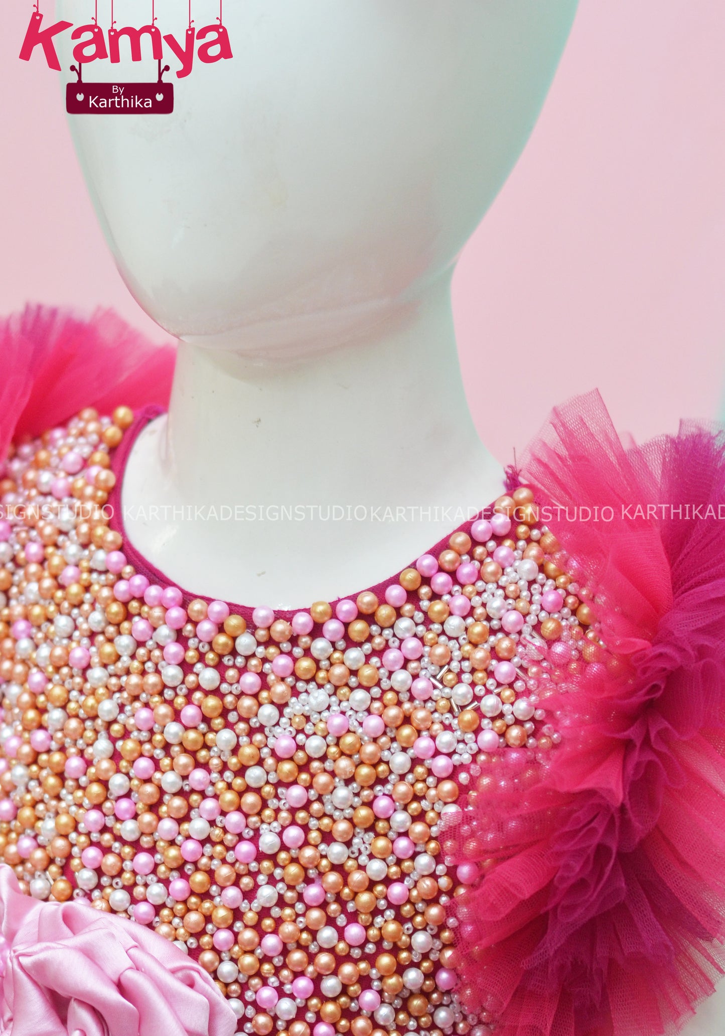 Pearl studded net frock