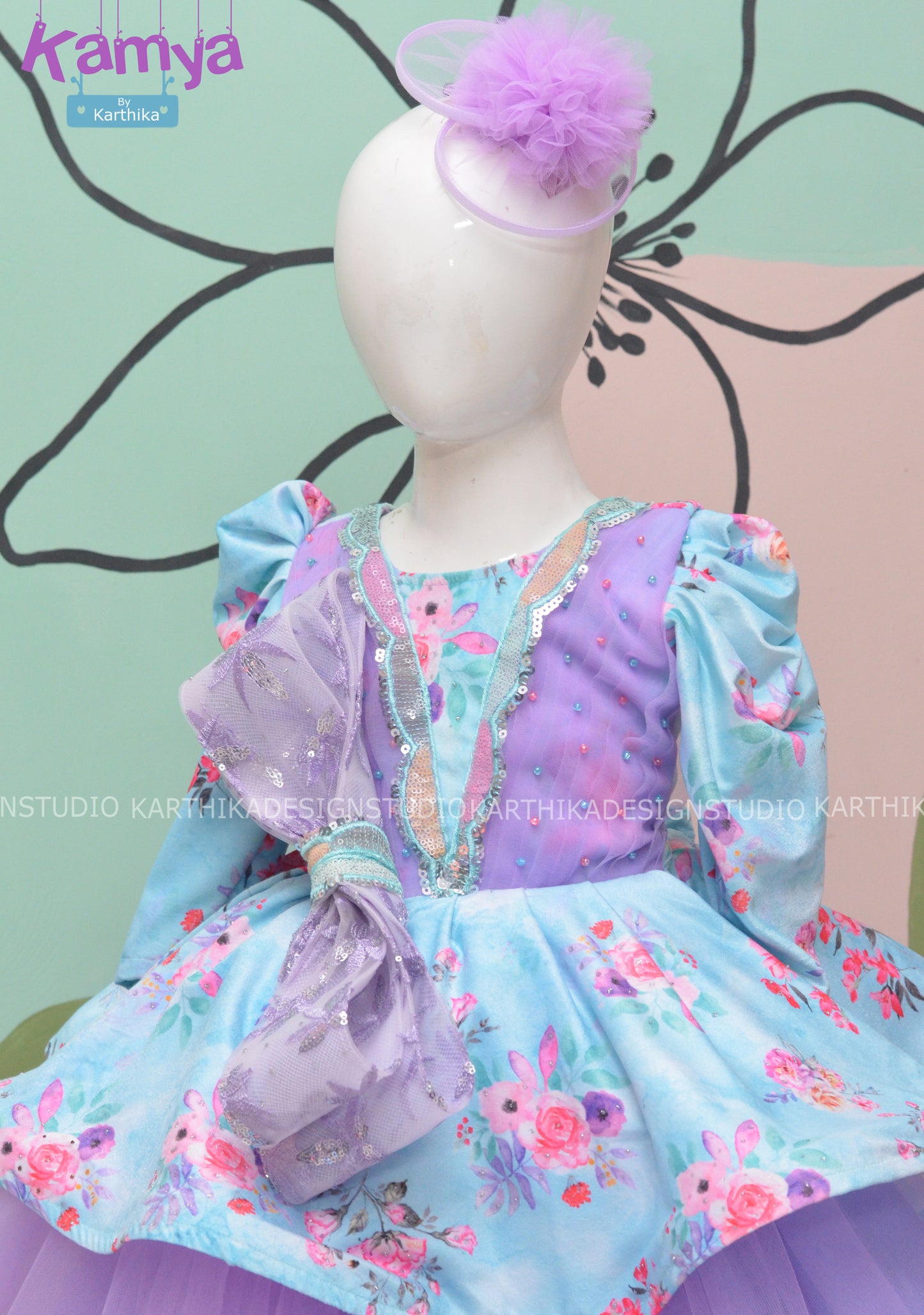 Printed velvet birthday frock