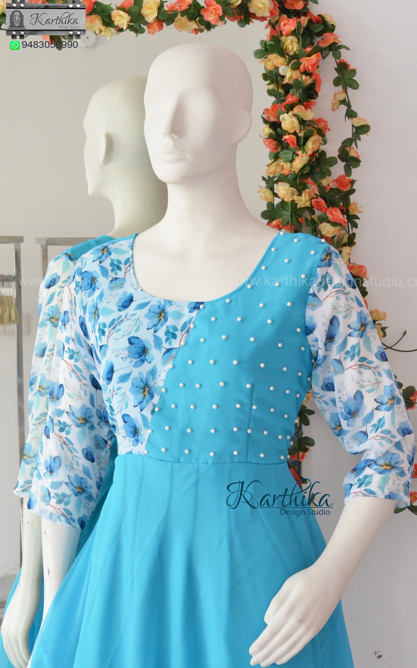 Blue/white floral georgette frock