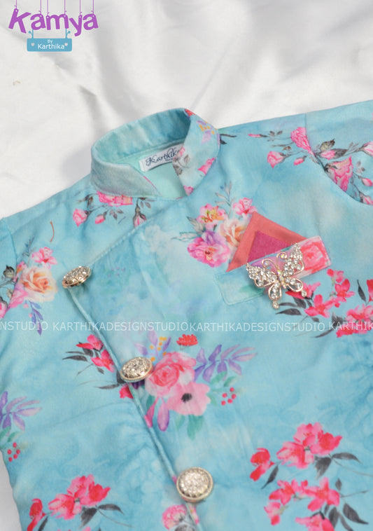 Printed velvet suit for boys