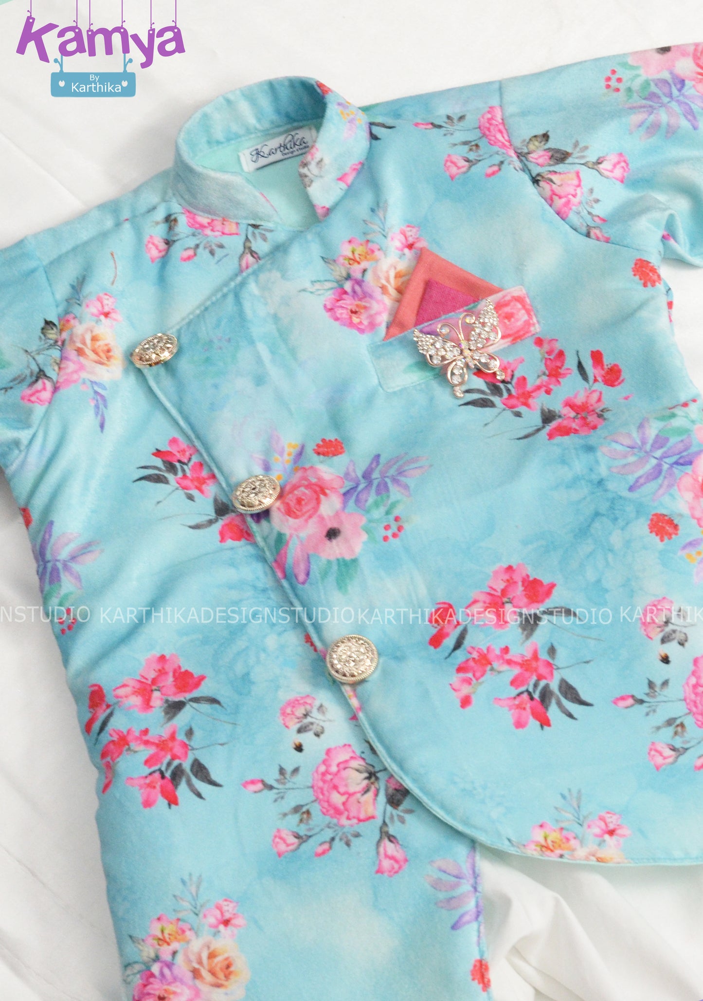 Printed velvet suit for boys