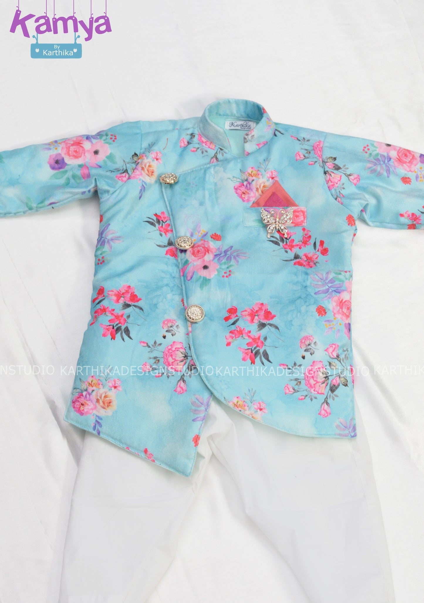 Printed velvet suit for boys