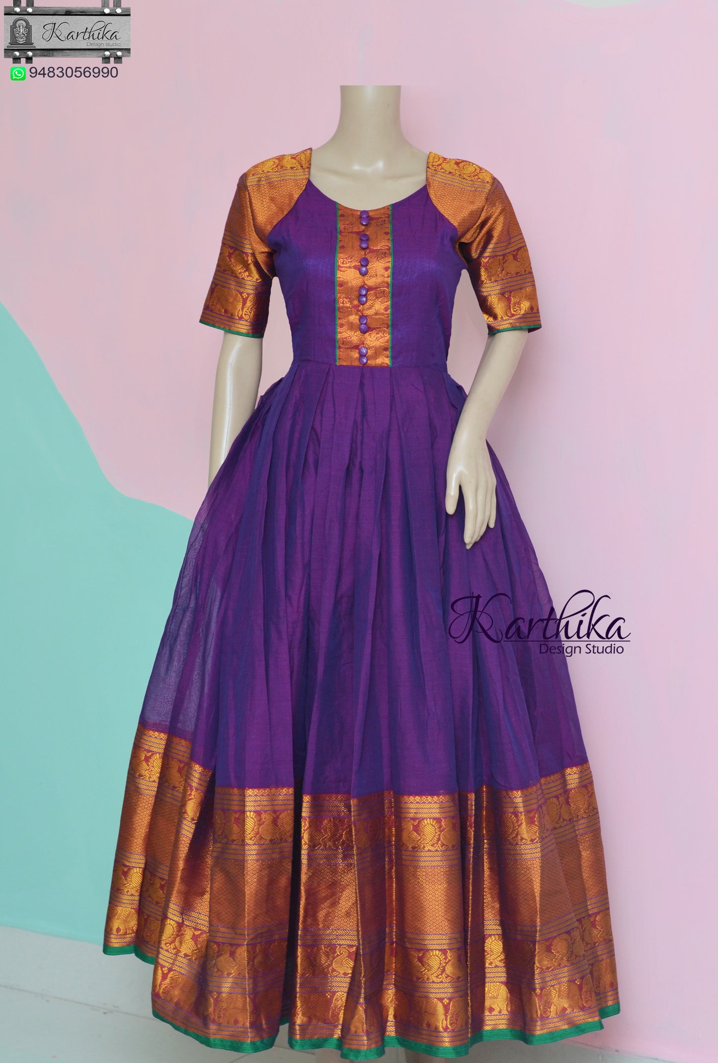 Narayanpet cotton long gown in purple colour