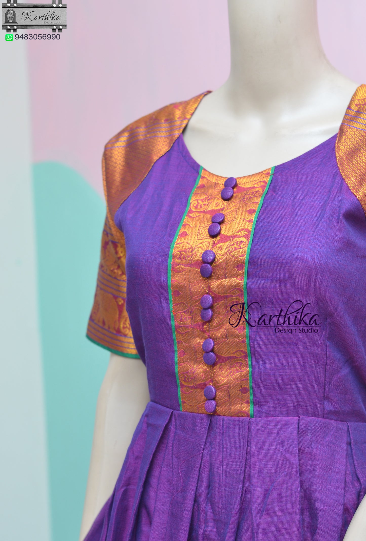 Narayanpet cotton long gown in purple colour
