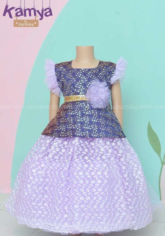 Embroidered raw silk/net frock..