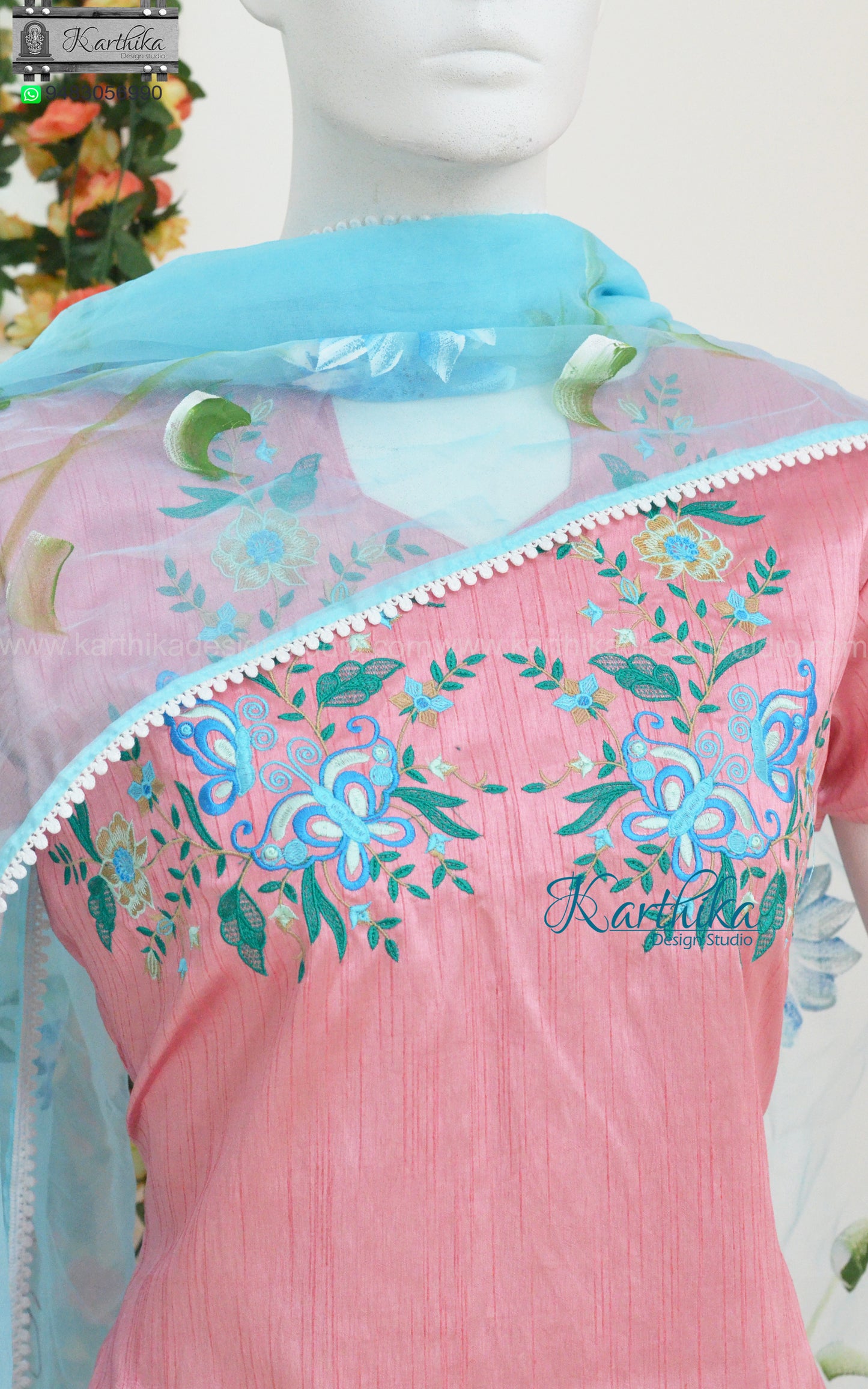 Raw silk short top with palazzo and organza dupatta
