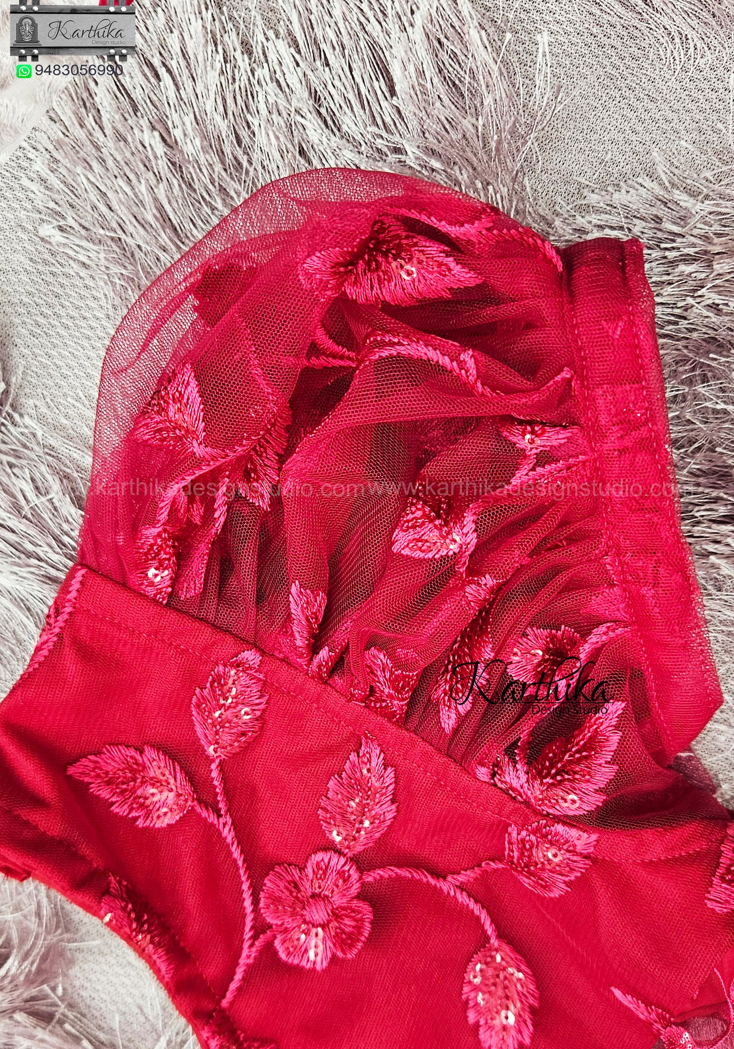 Red Roses Embroidered net birthday frock