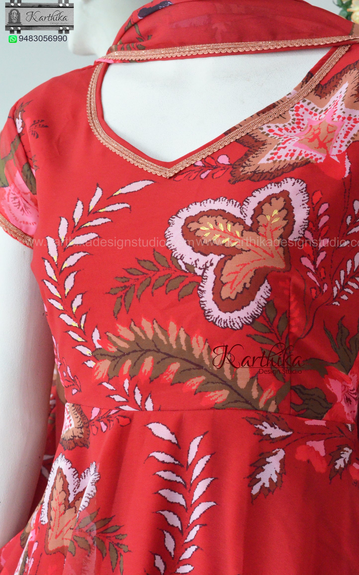 Red Floral georgette chudidhar