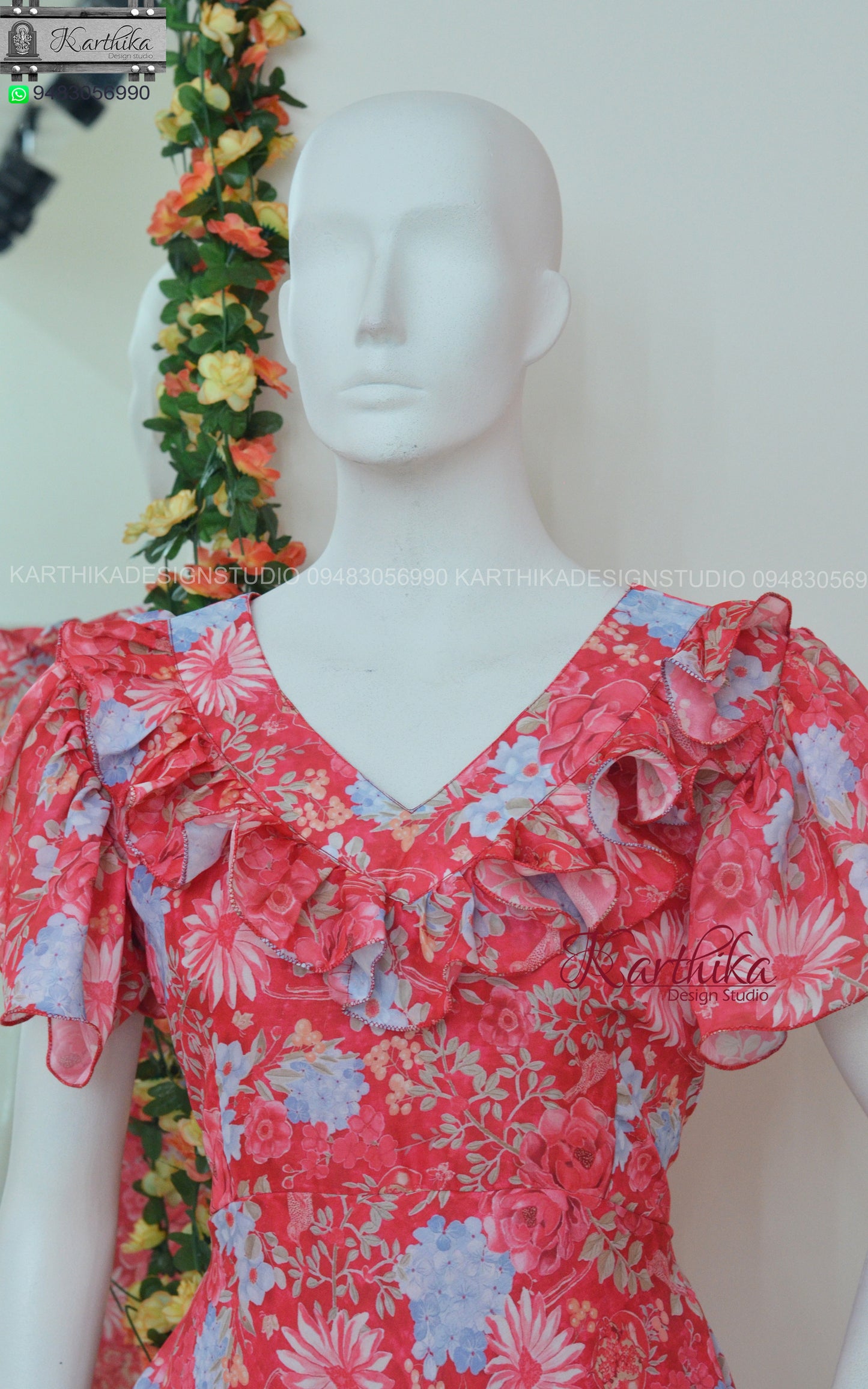 Red floral soft georgette frock