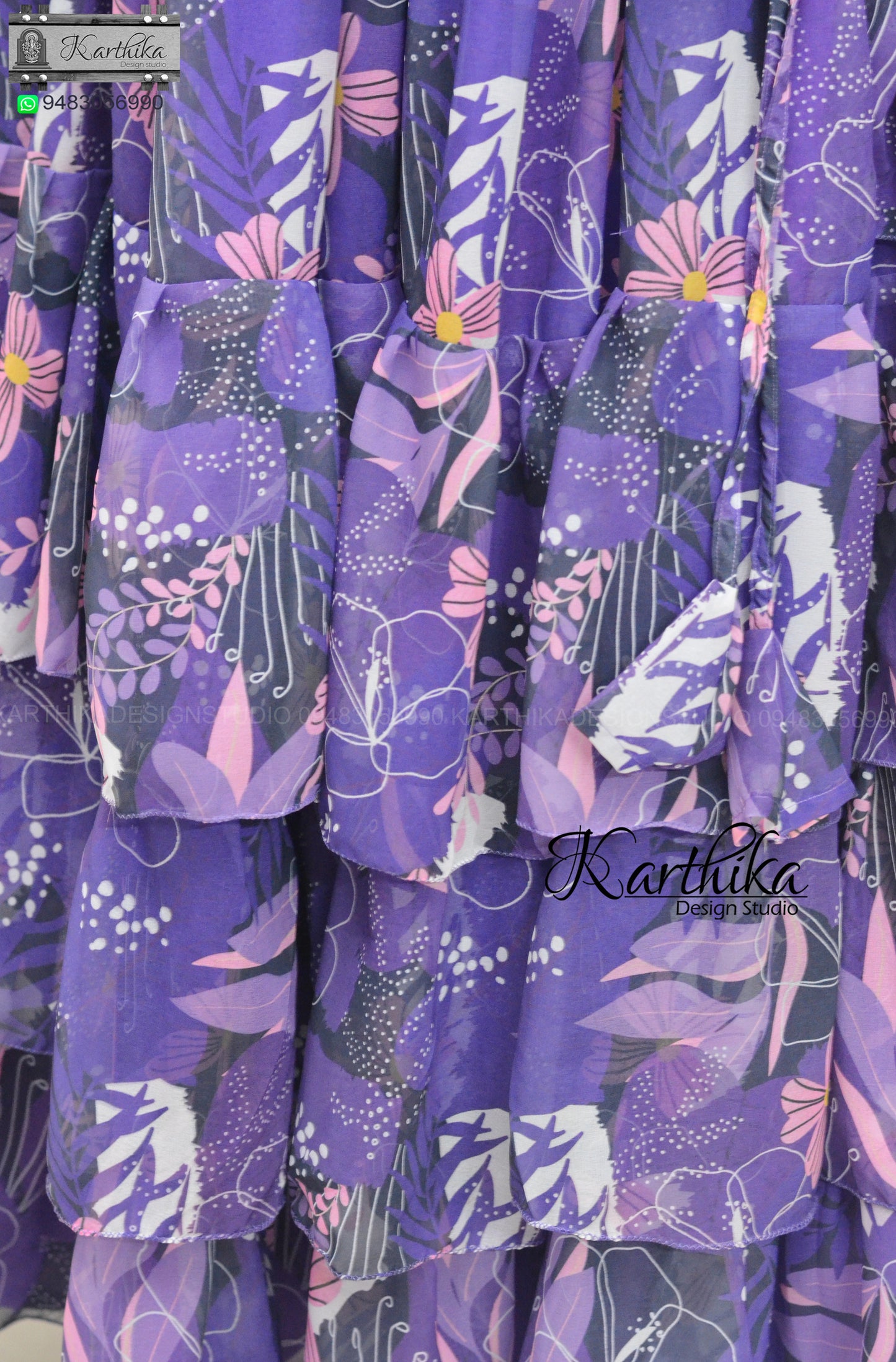 Floral georgette saree style crop top lehenga