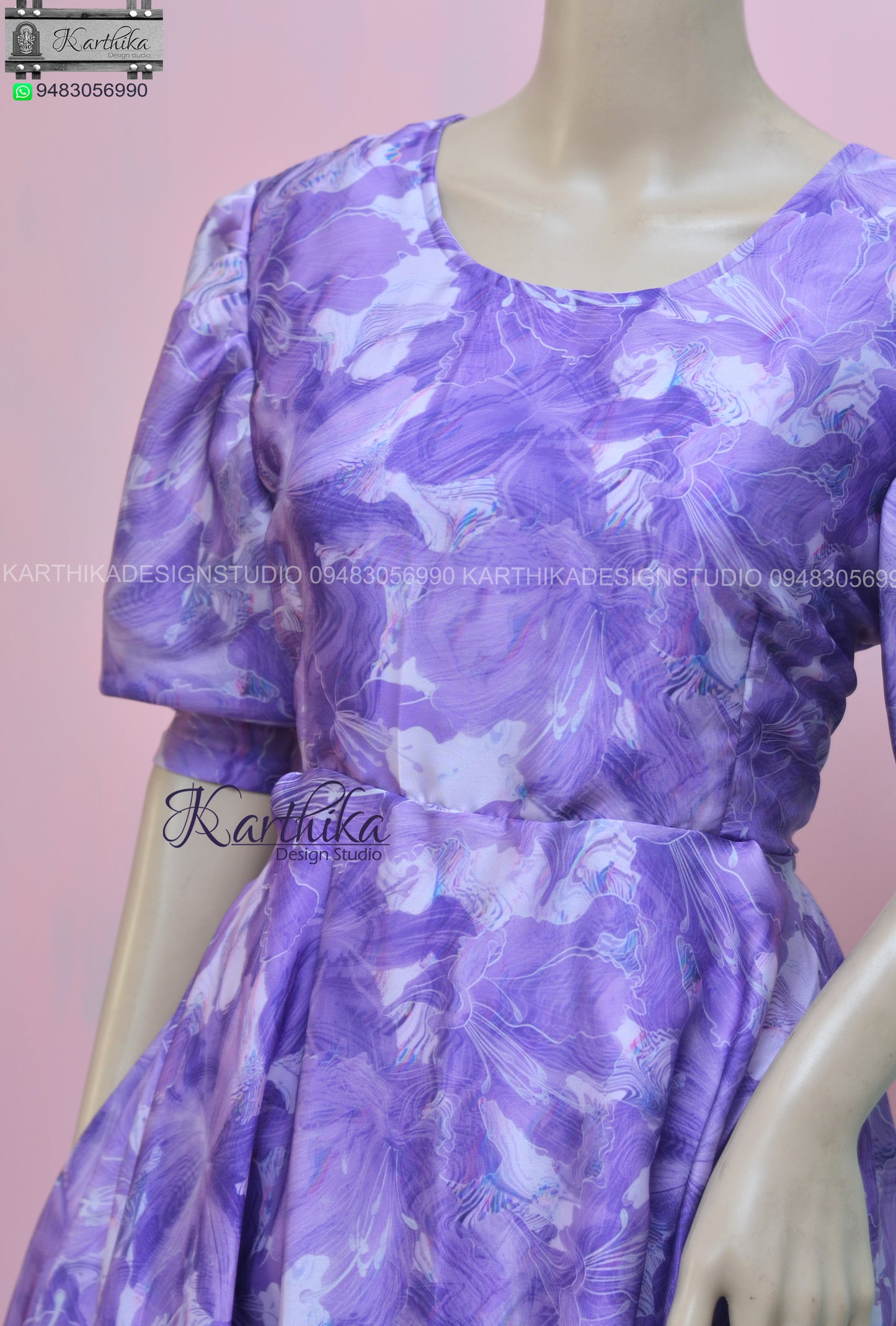 Floral print satin georgette frock..