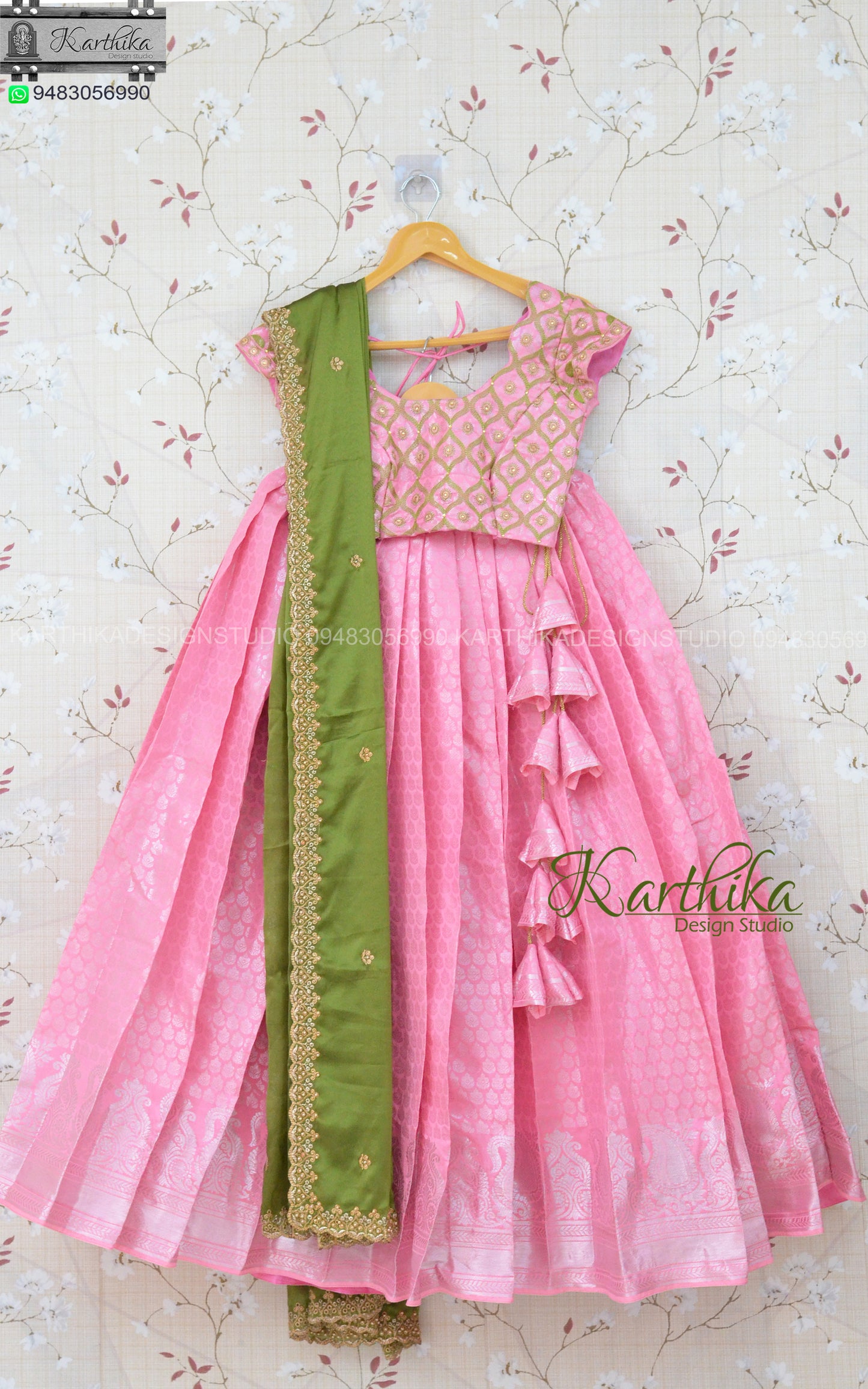 Soft silk langa voni with embroidered blouse