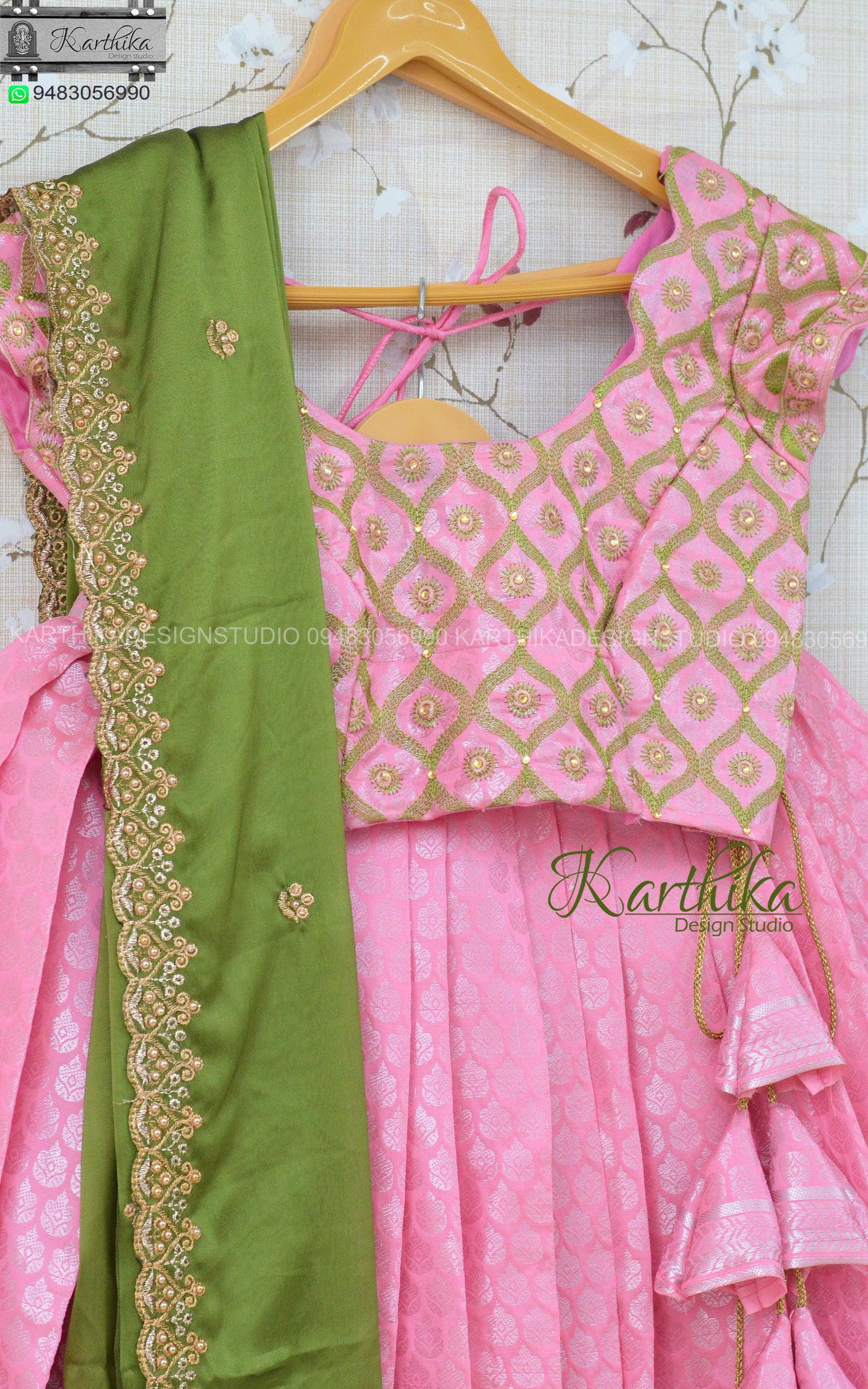 Soft silk langa voni with embroidered blouse