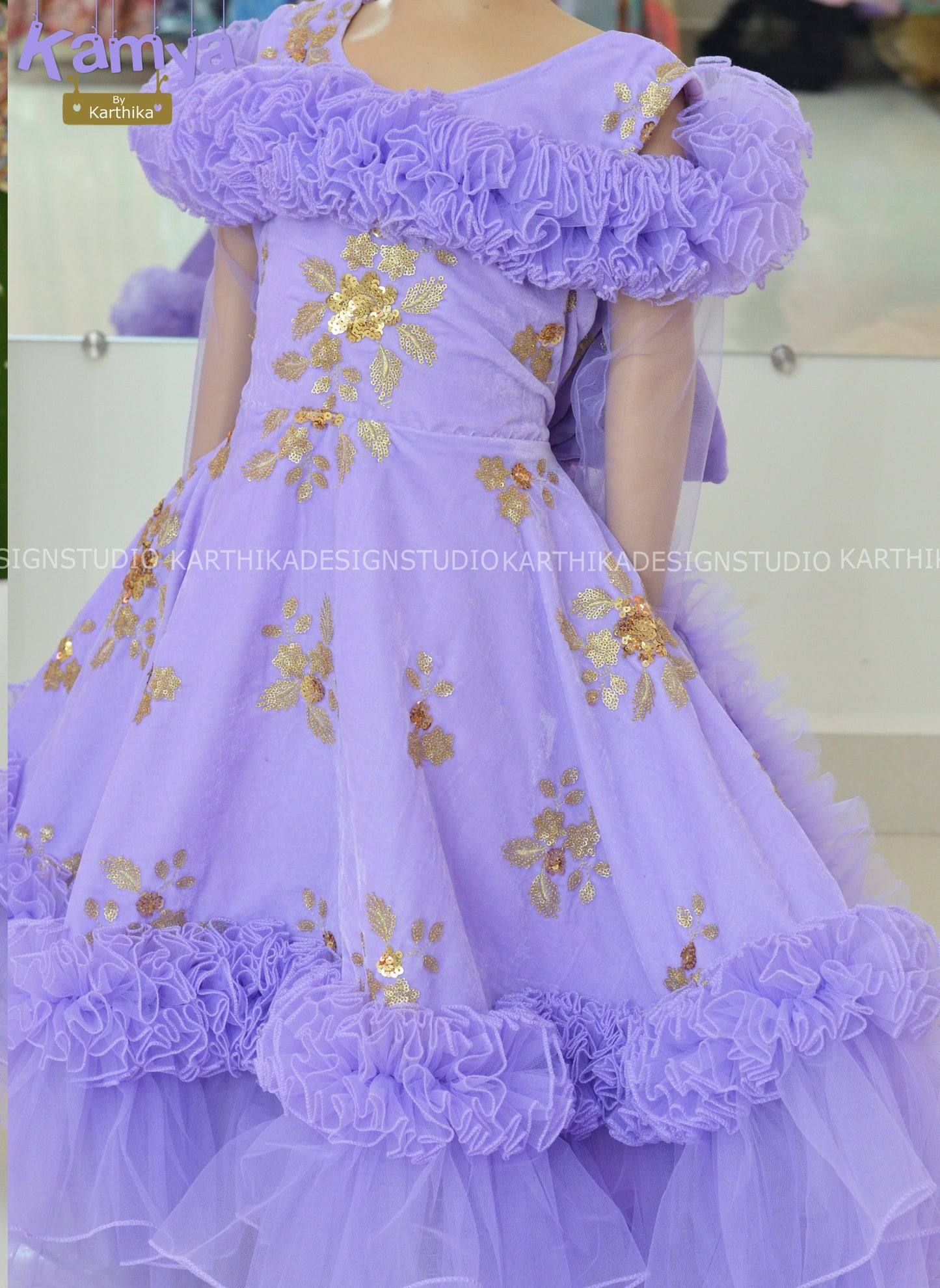 Lavender embroidered velvet frock