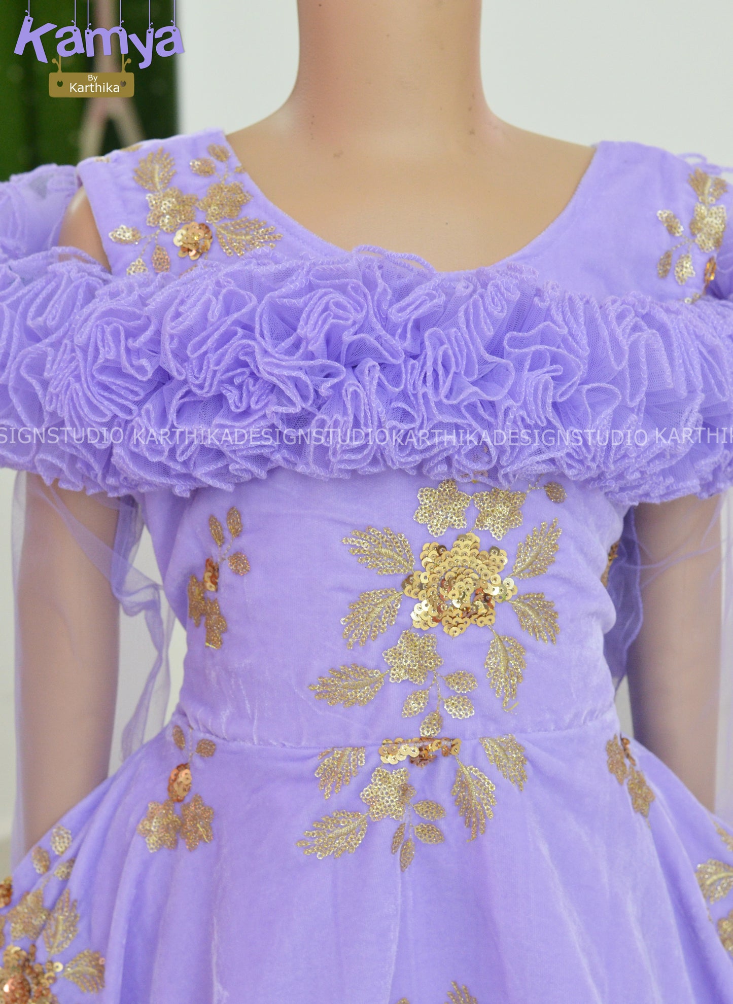 Lavender embroidered velvet frock