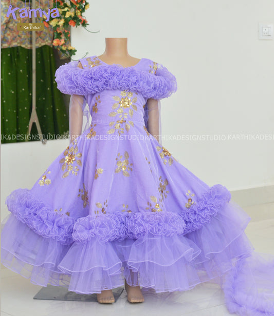 Lavender embroidered velvet frock