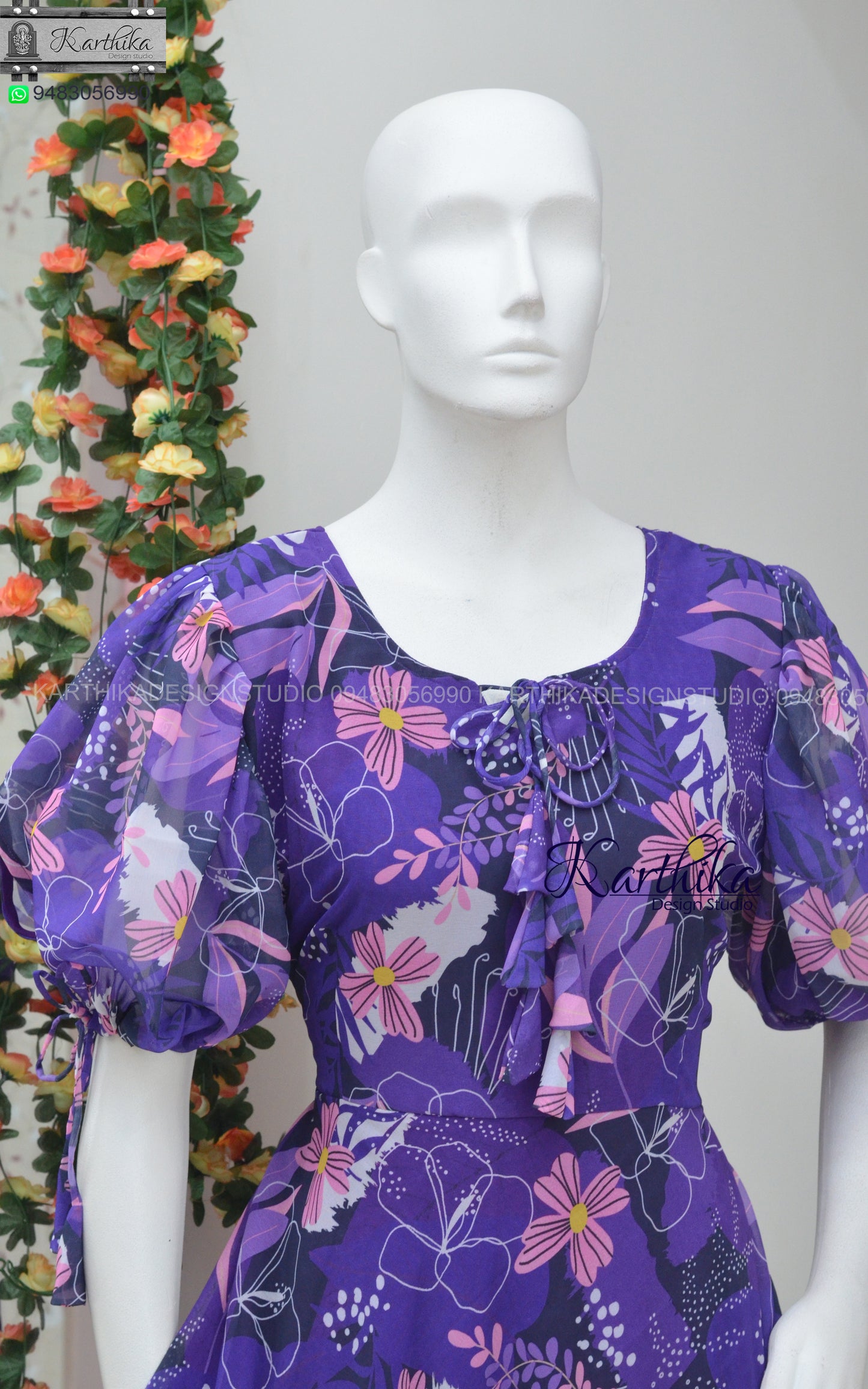 Violet floral georgette frock
