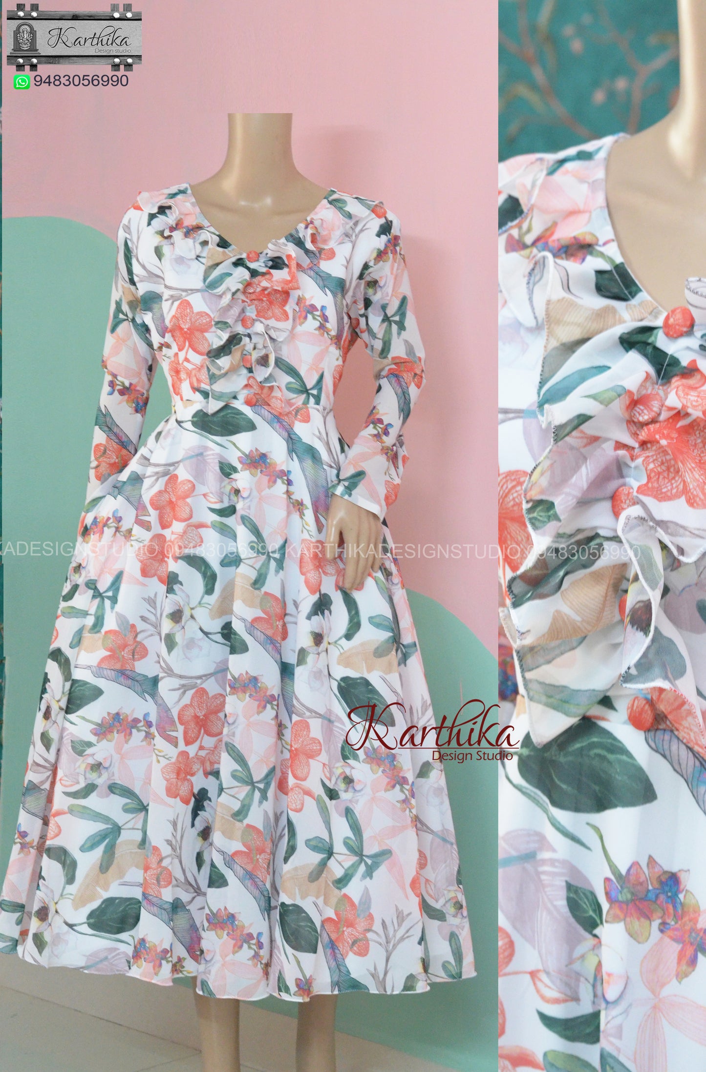 White floral georgette frock