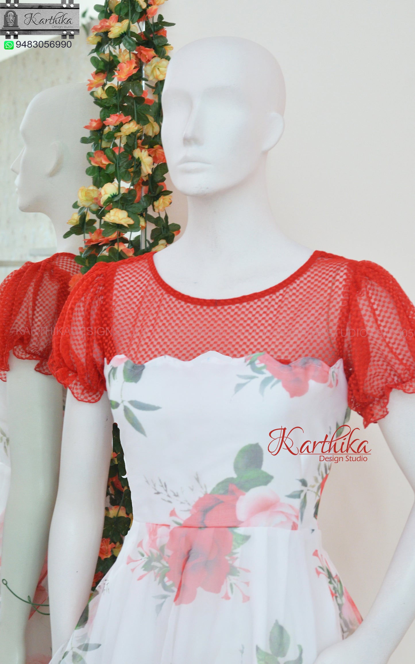 White Floral organza frock
