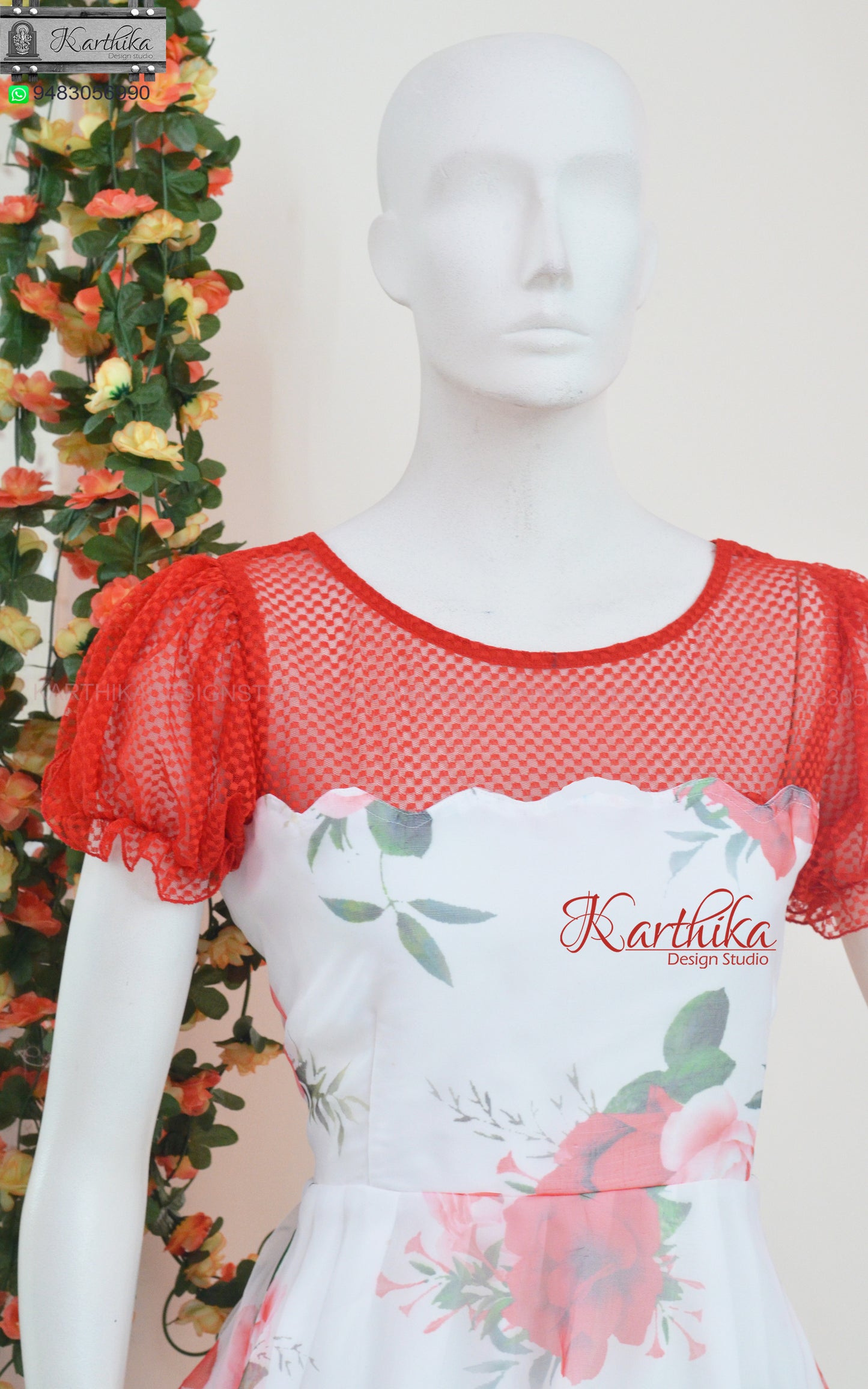 White Floral organza frock