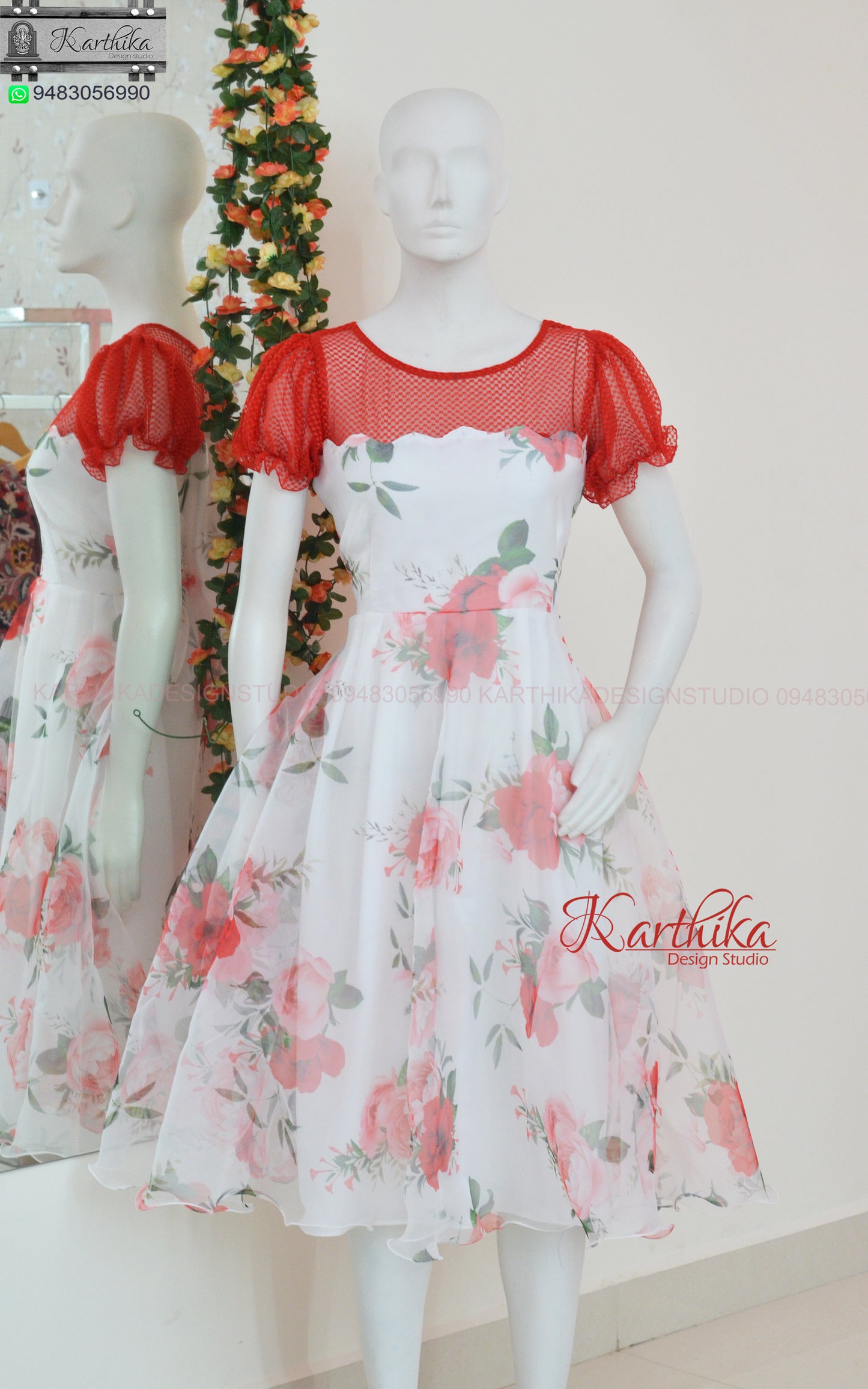 White Floral organza frock