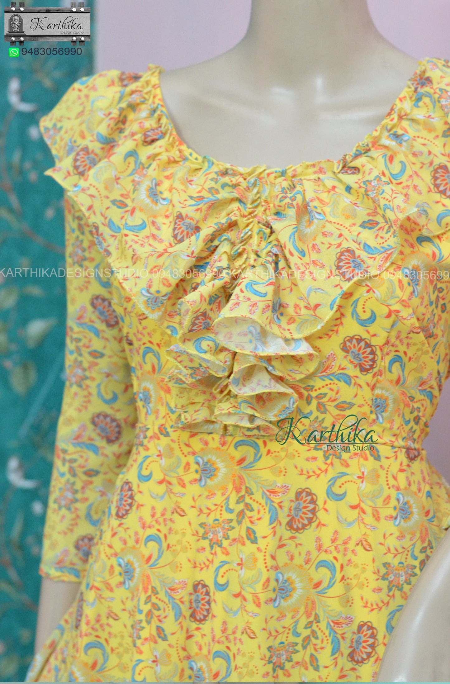 Lemon Yellow floral georgette frock