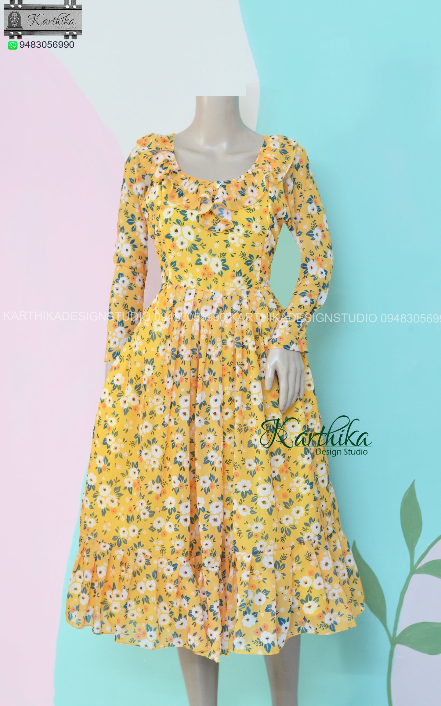 Yellow Floral georgette frock