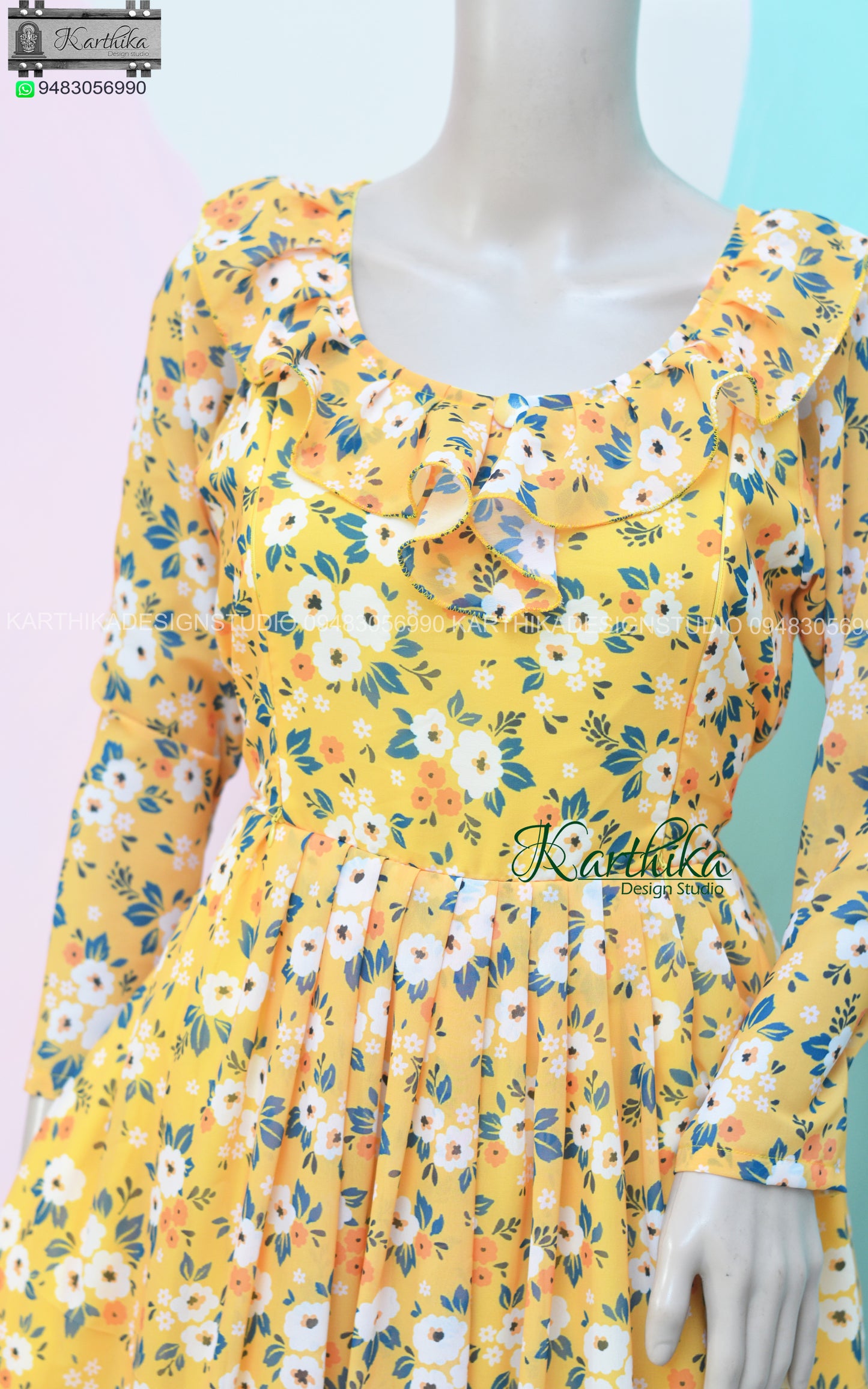 Yellow Floral georgette frock