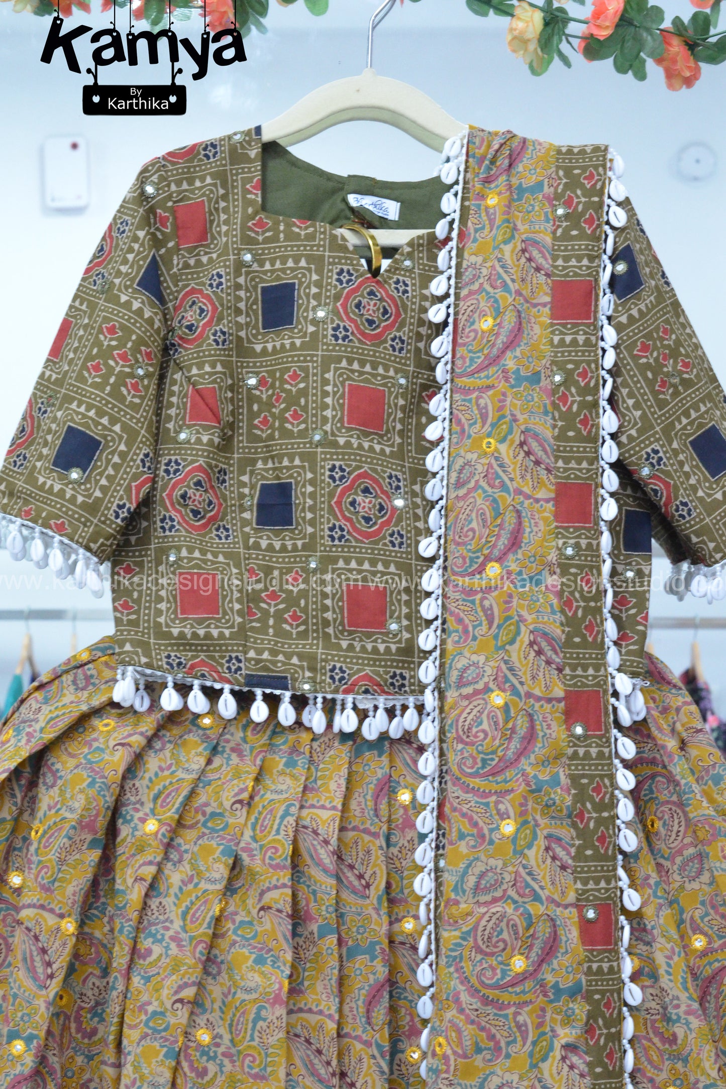 Ajrakh lehenga for kids