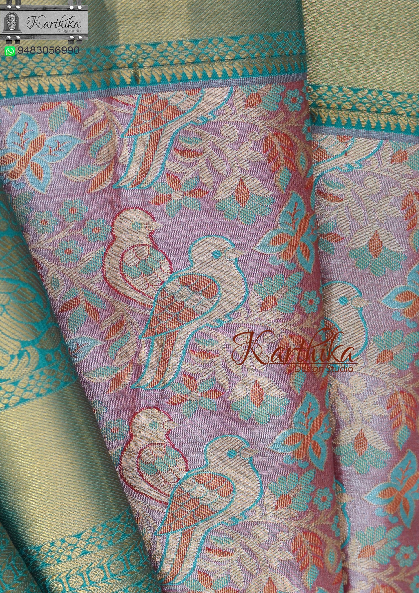 Kanchi soft silk saree-Peach sea green