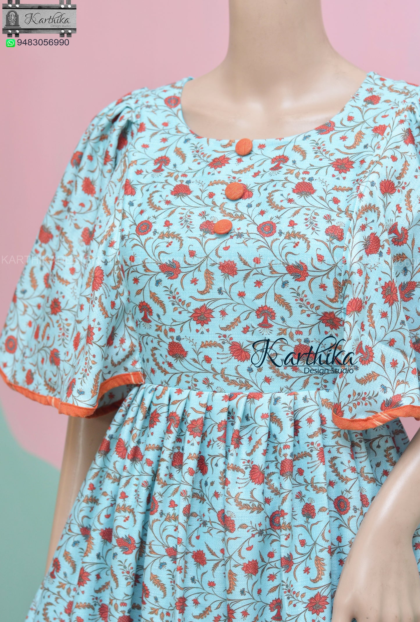 Blue pashmina cotton kurthi