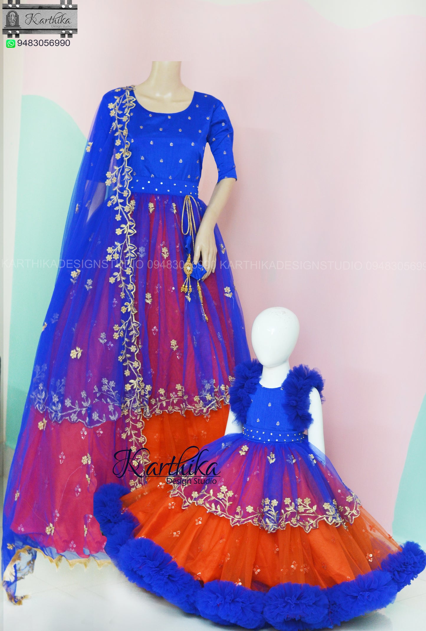 Embroidered raw silk/net frock
