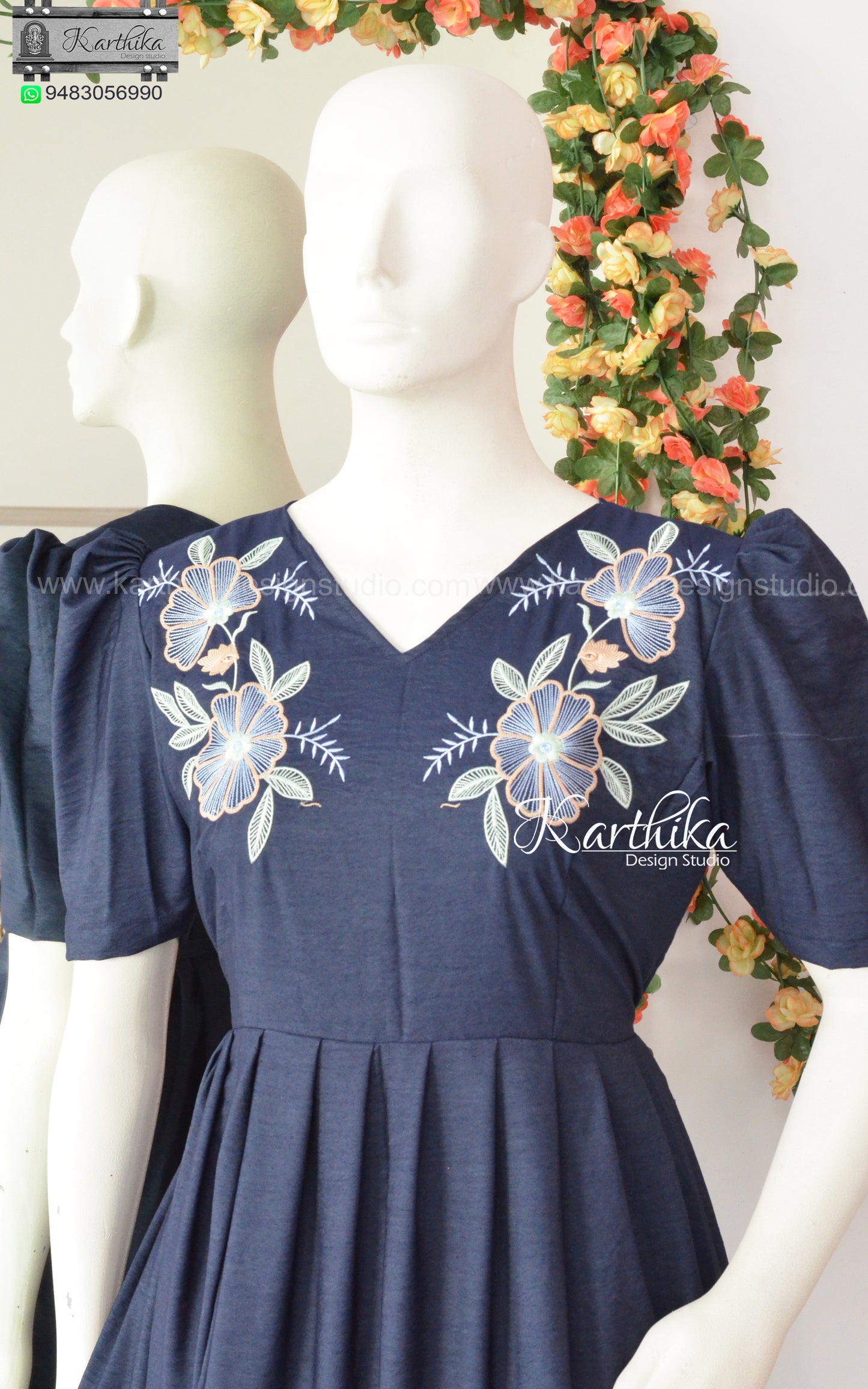 Embroidered cotton frock with pockets