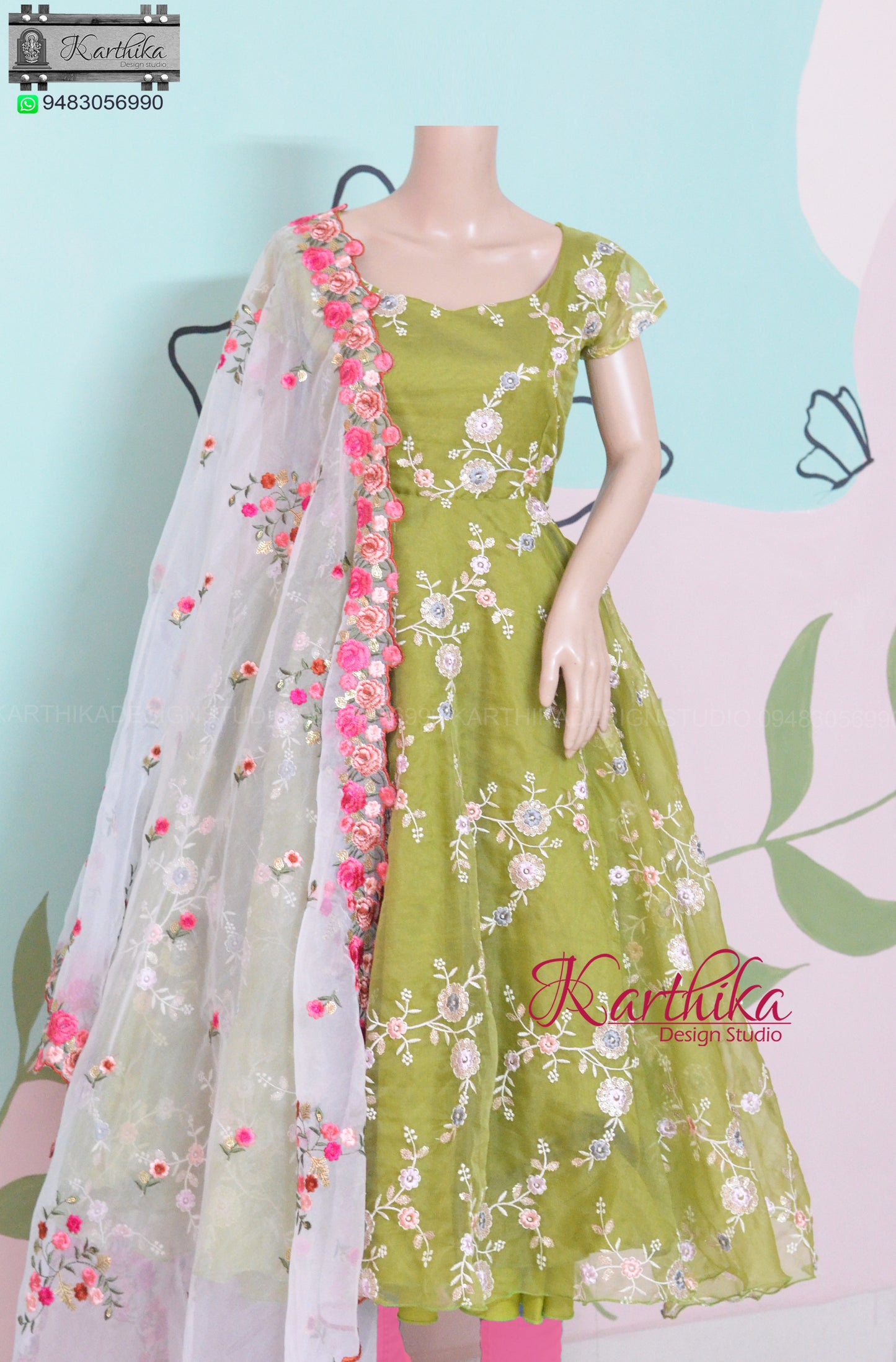 Embroidered Organza chudidhar