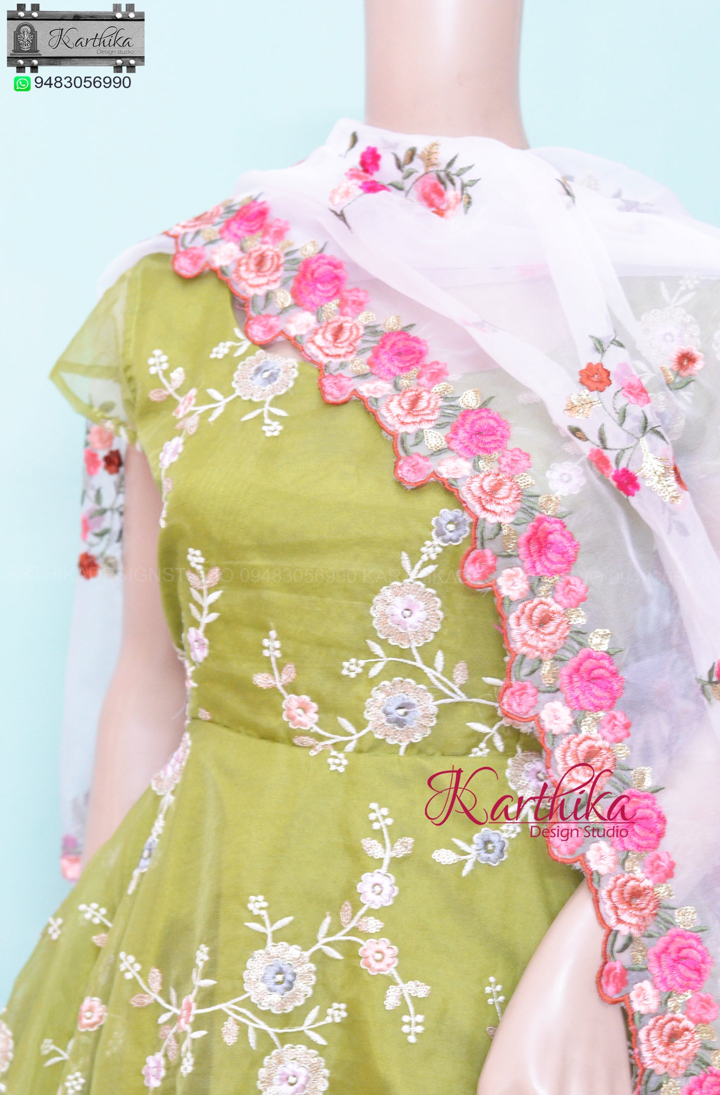 Embroidered Organza chudidhar