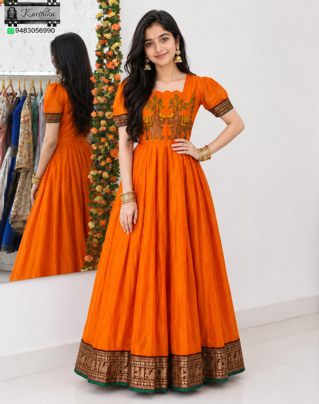 Embroidered narayanpet long gown