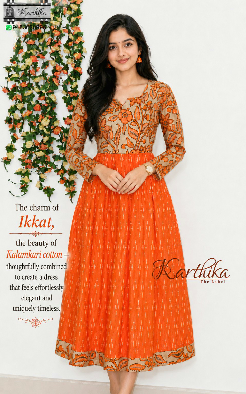 Ikkat and kalamkari cotton frock
