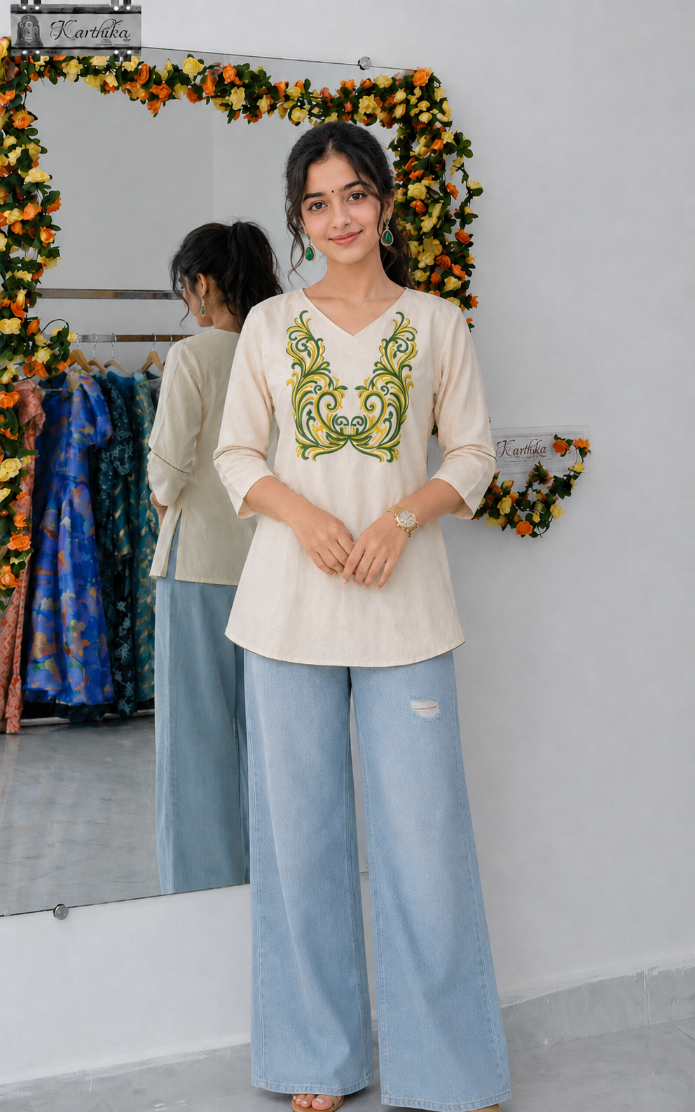 Embroidered kora cotton tunic