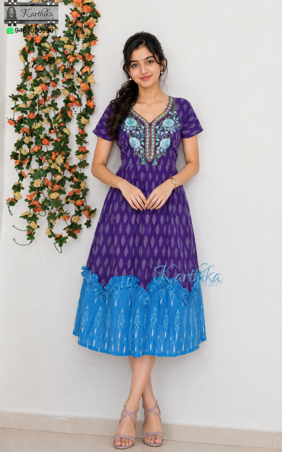 Embroidered ikkat frock