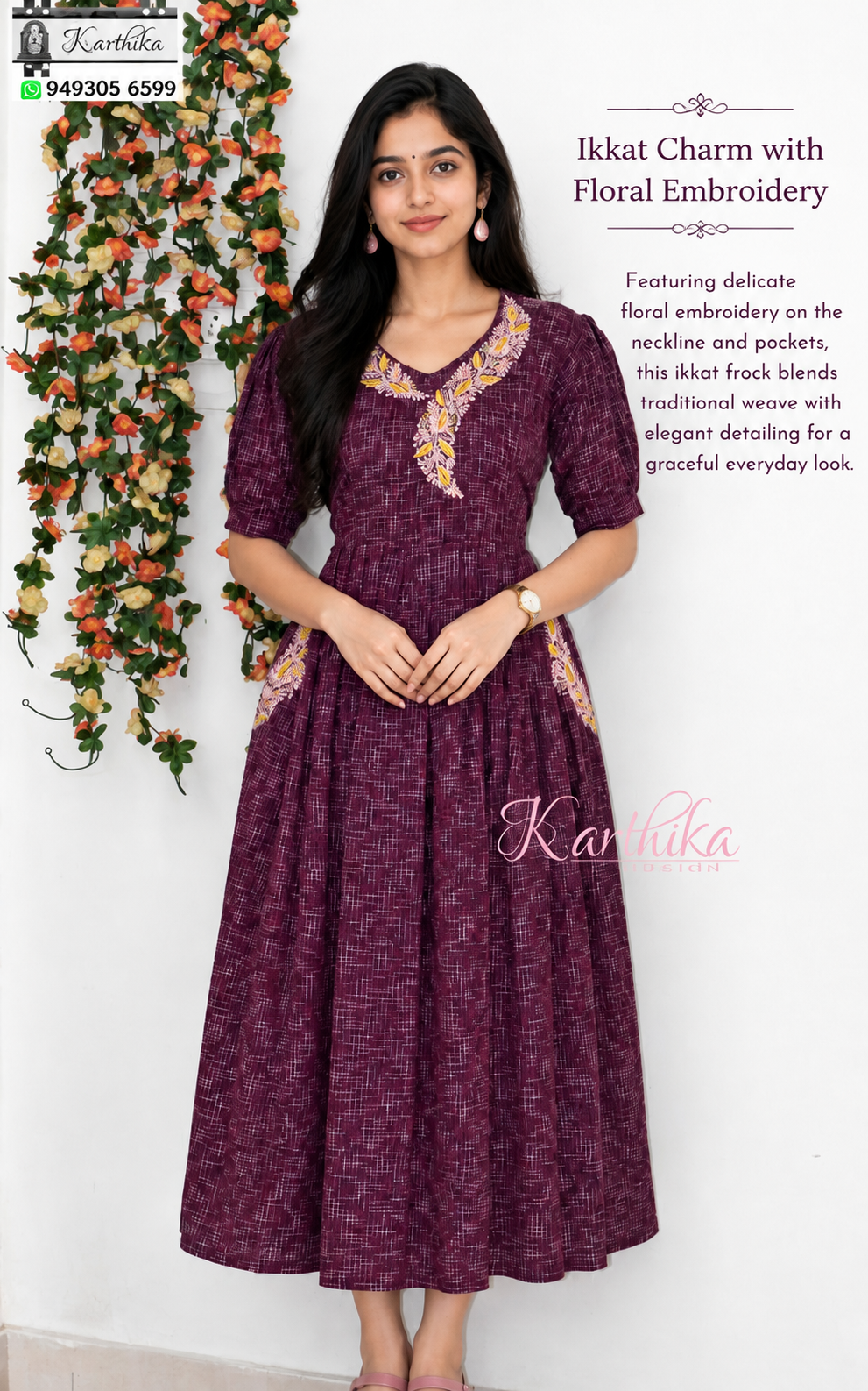 Embroidered ikkat frock
