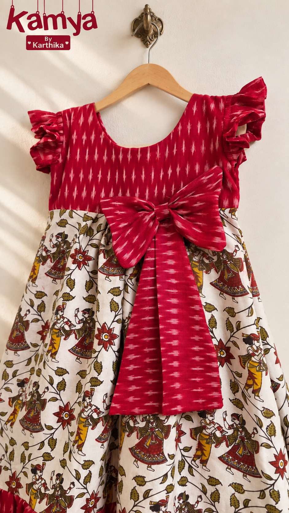Ikkat silk and kalamkari silk frock