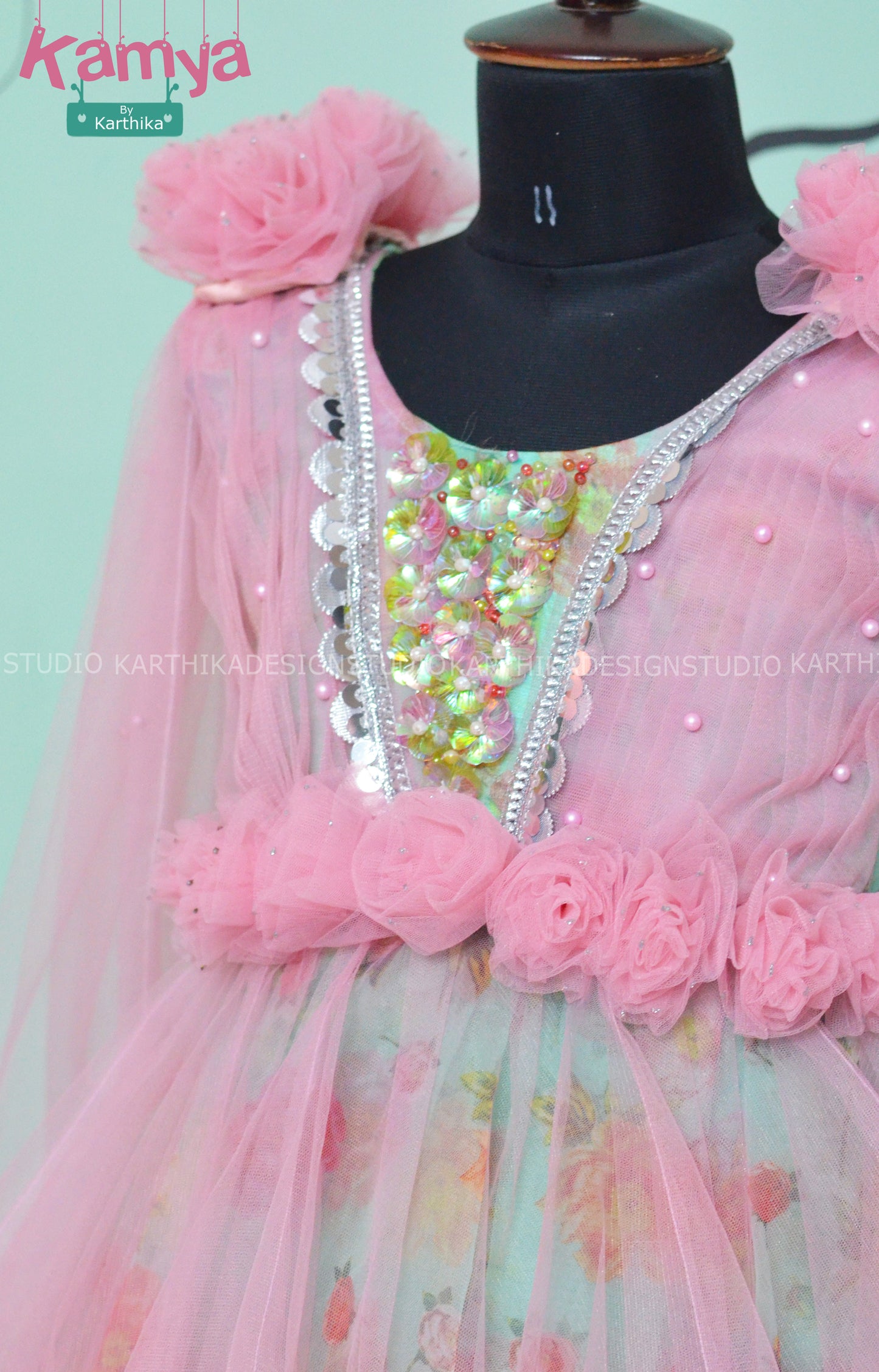 Floral organza and pearl net frock
