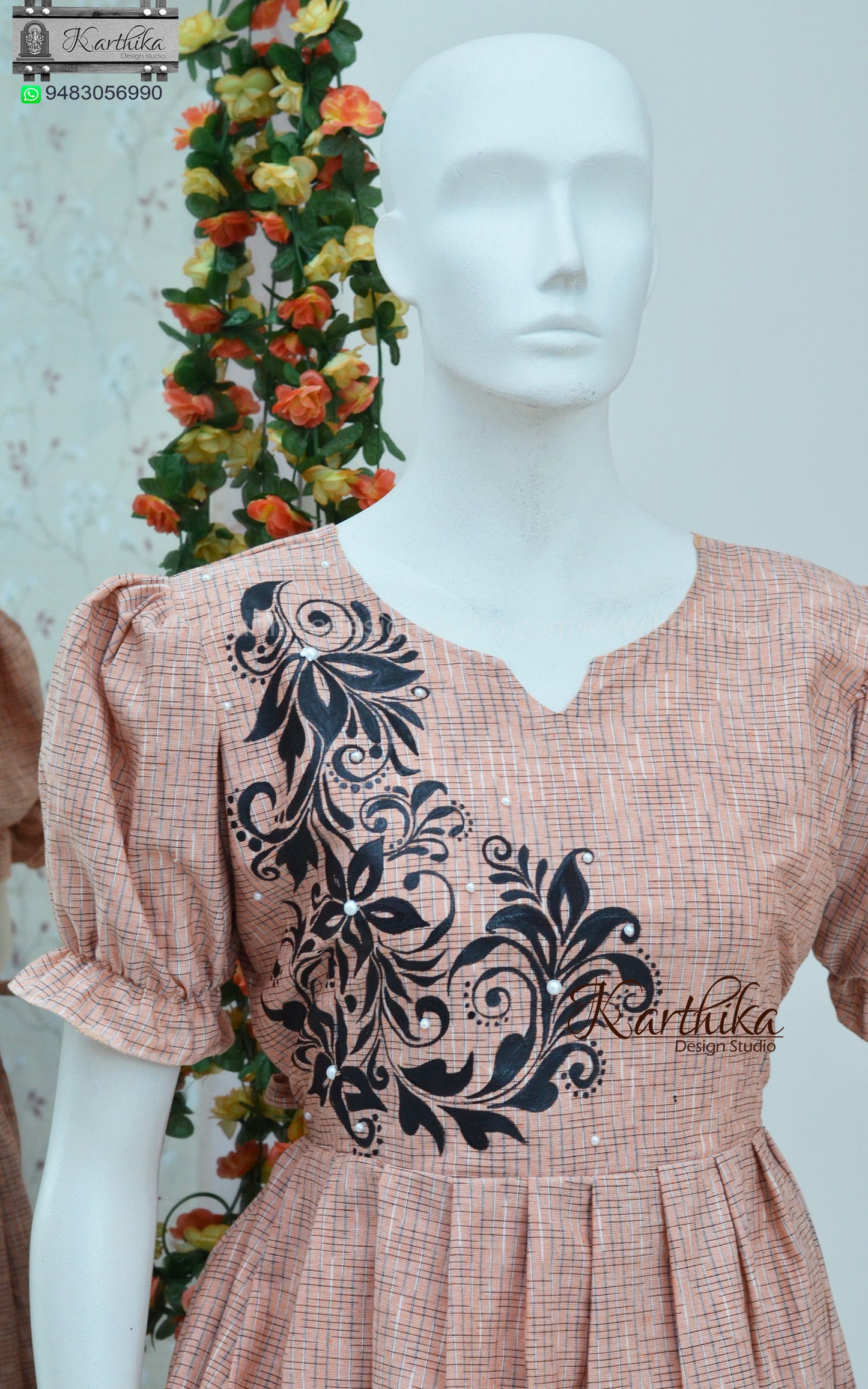 Handpainted ikkat cotton frock