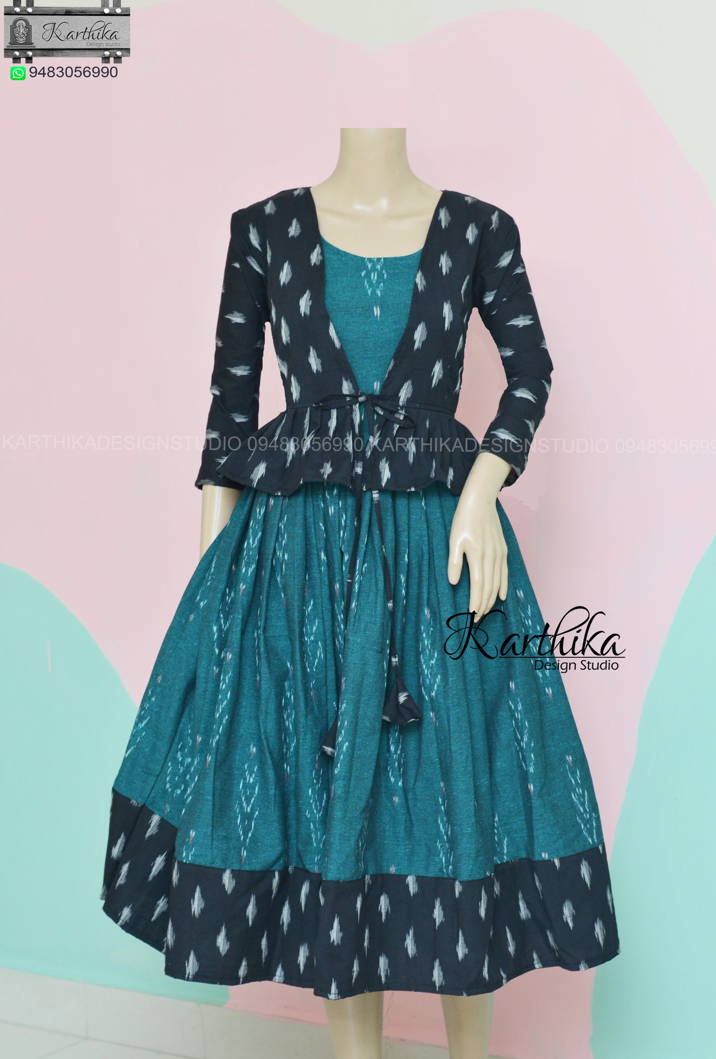 Ikkat cotton kurthi with Ikkat cotton coat..