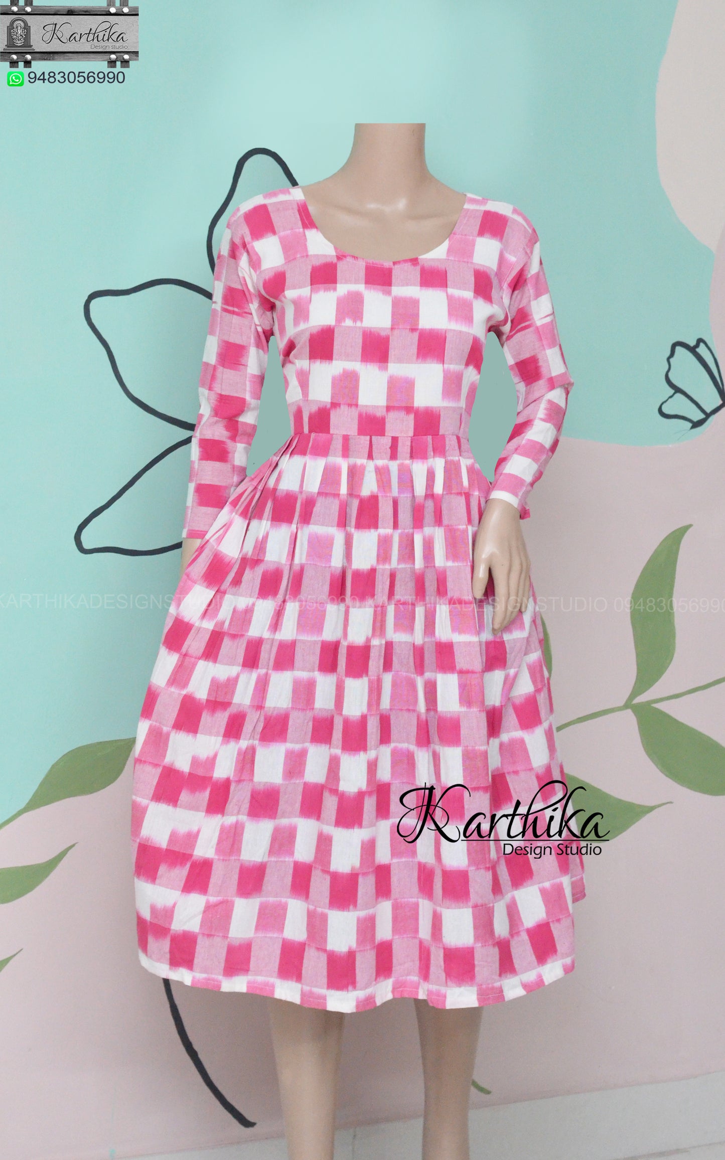 Ikkat cotton kurthi with kalamkari coat..