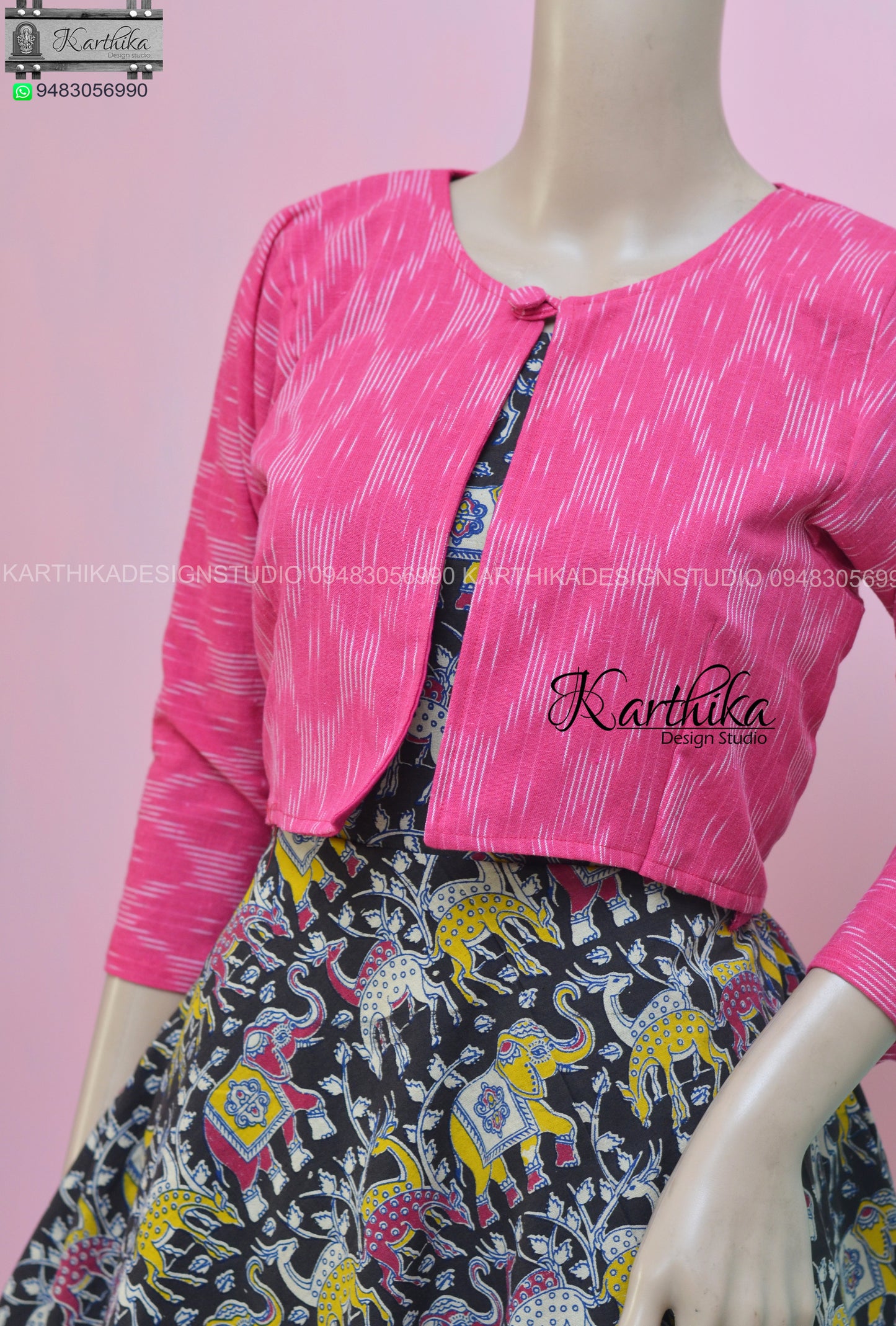 Kalamkari kurthi with ikkat coat